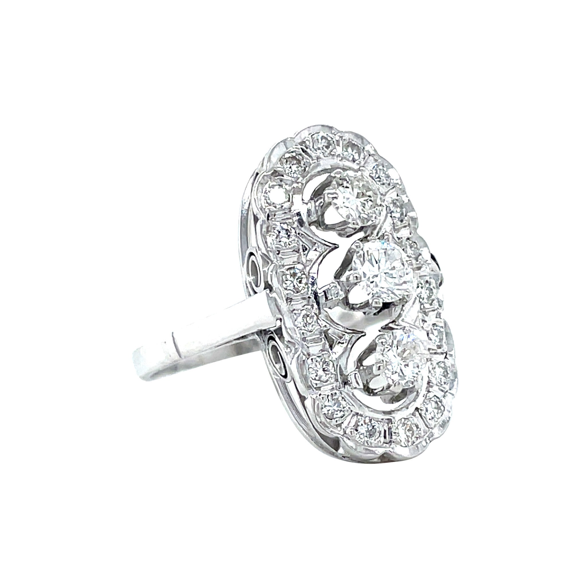 Witgouden vintage prinsessen ring met diamant 14 krt