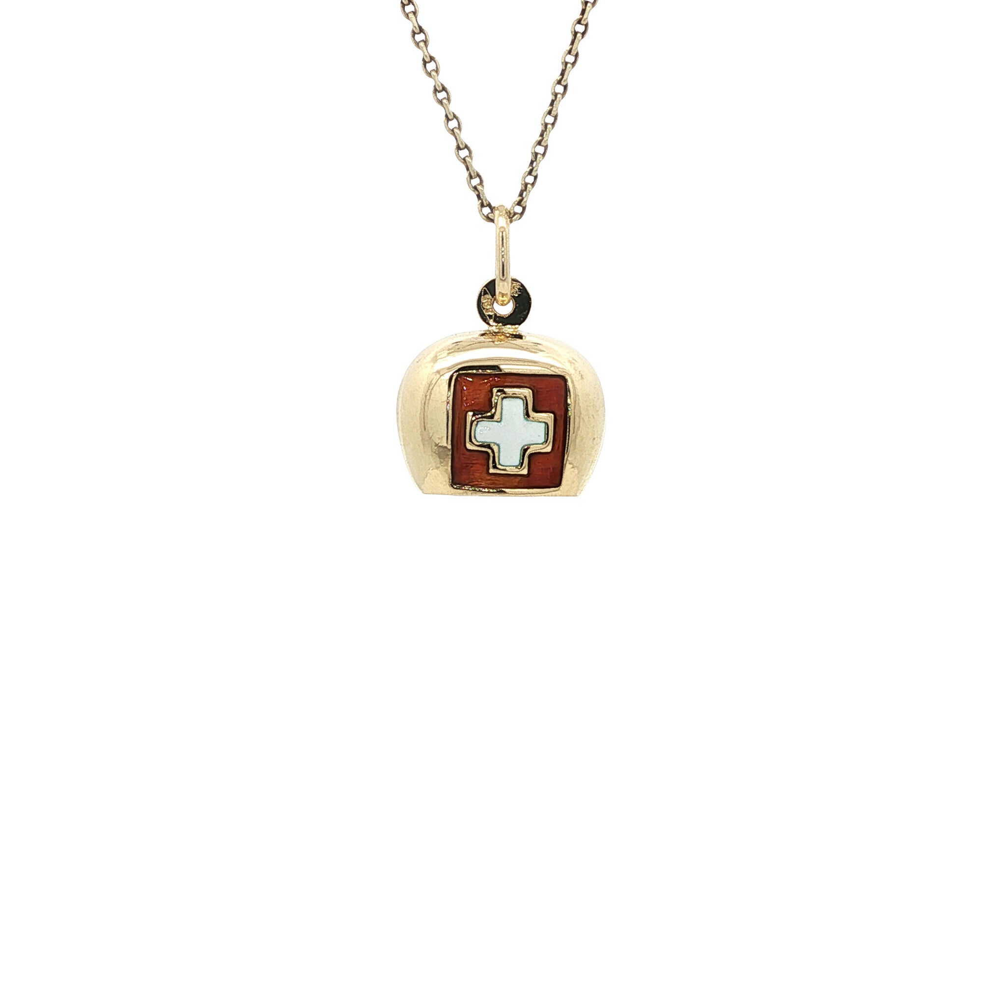 Gold bell pendant with enamel 14 kt