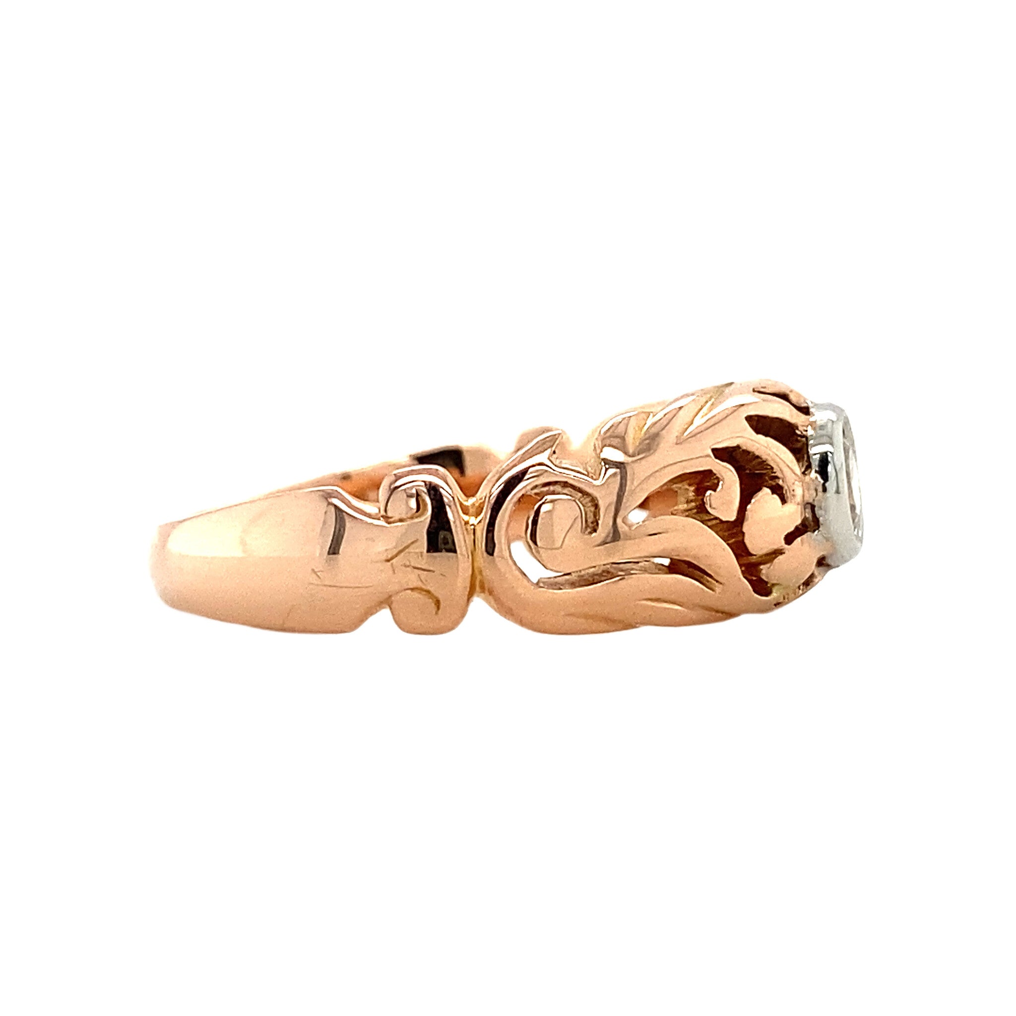Roségouden ring met diamant 14 krt/platina