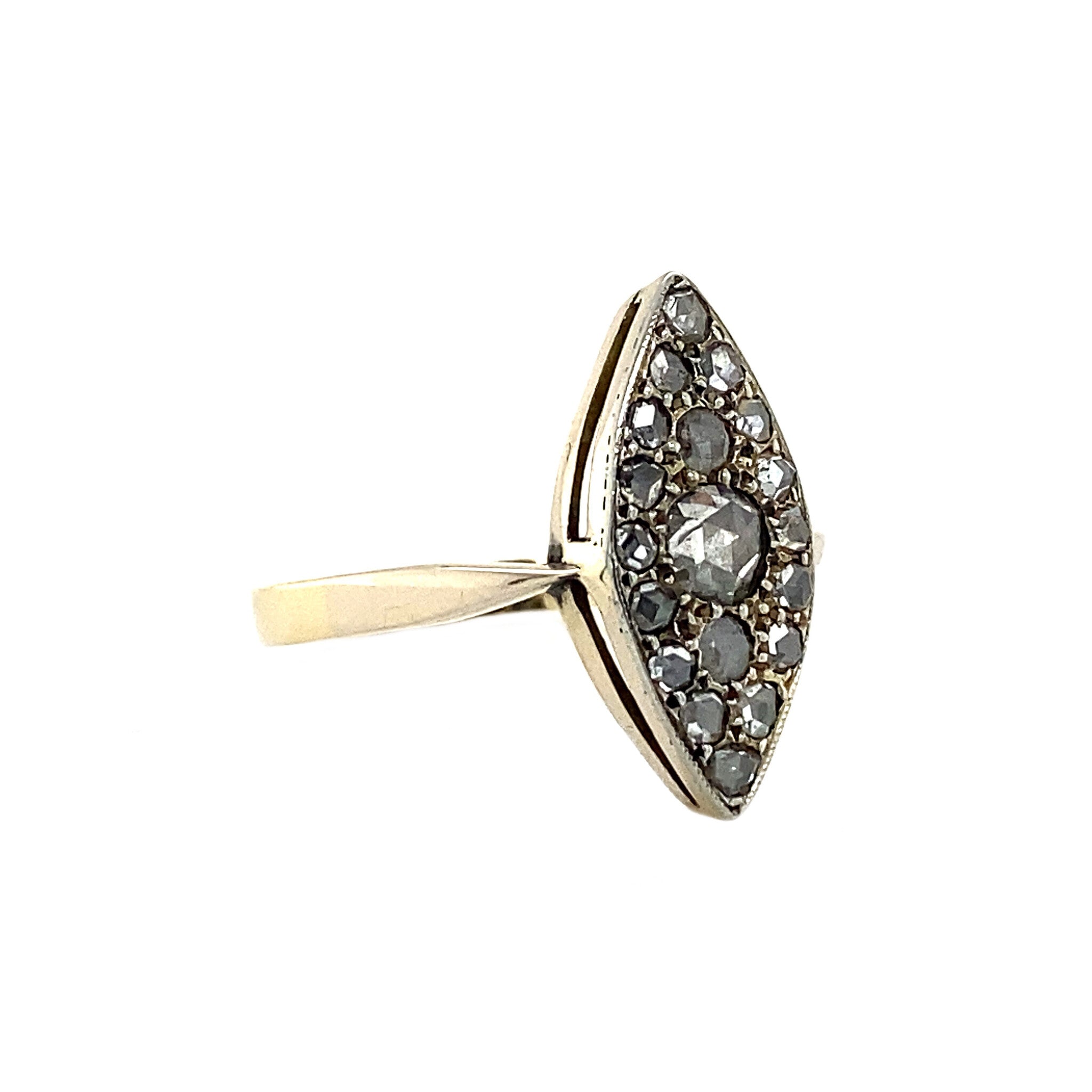 Bicolour gold ring with rose diamond 14 crt