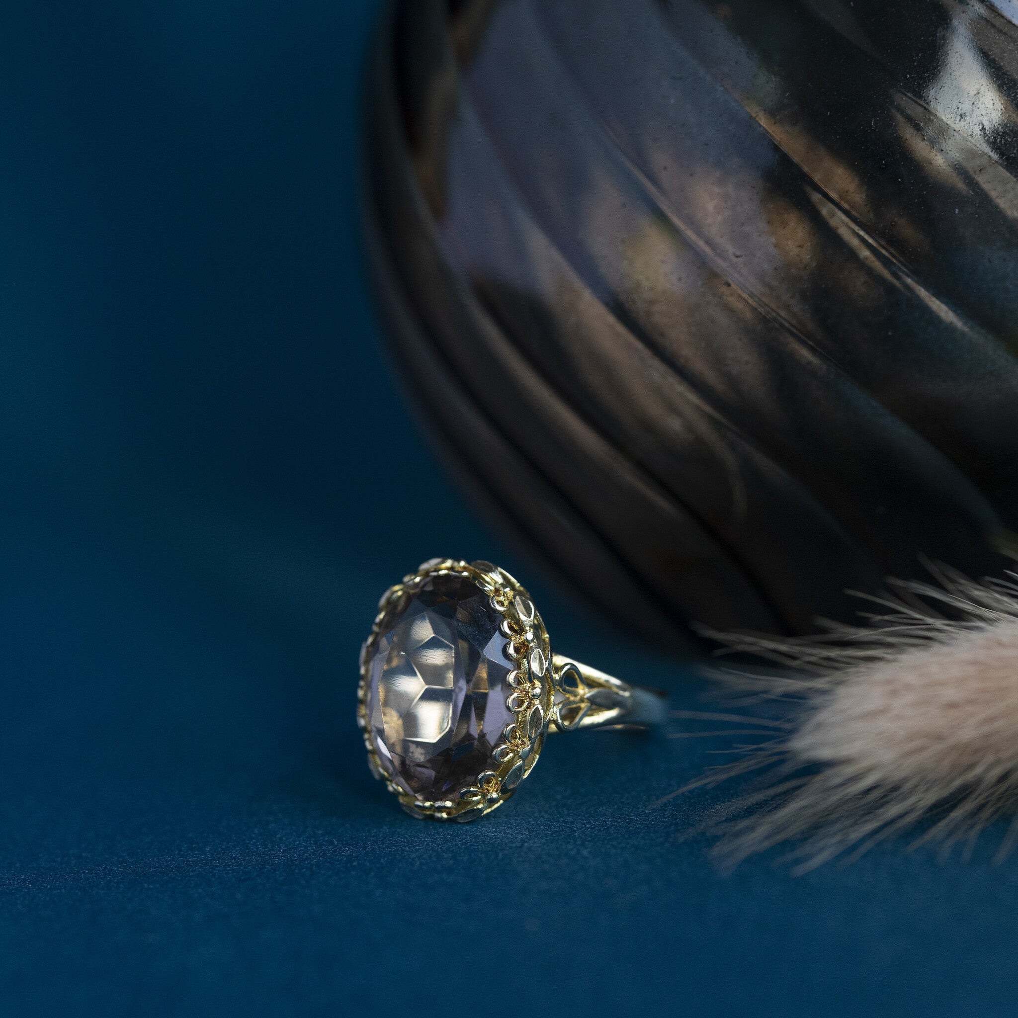 Gold ring with smoky topaz 14 krt