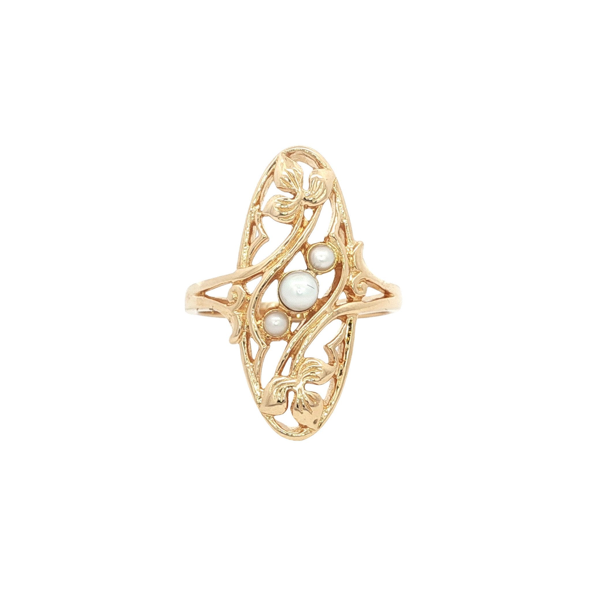 Gold ring with pearl 14 kt