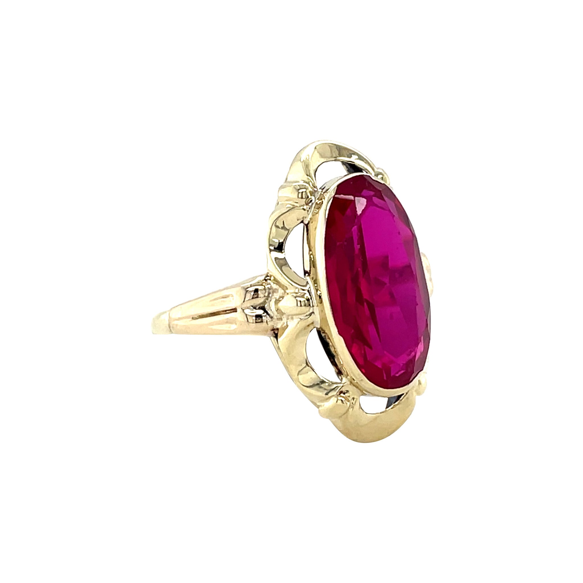 Gouden vintage ring met robijn 14 krt