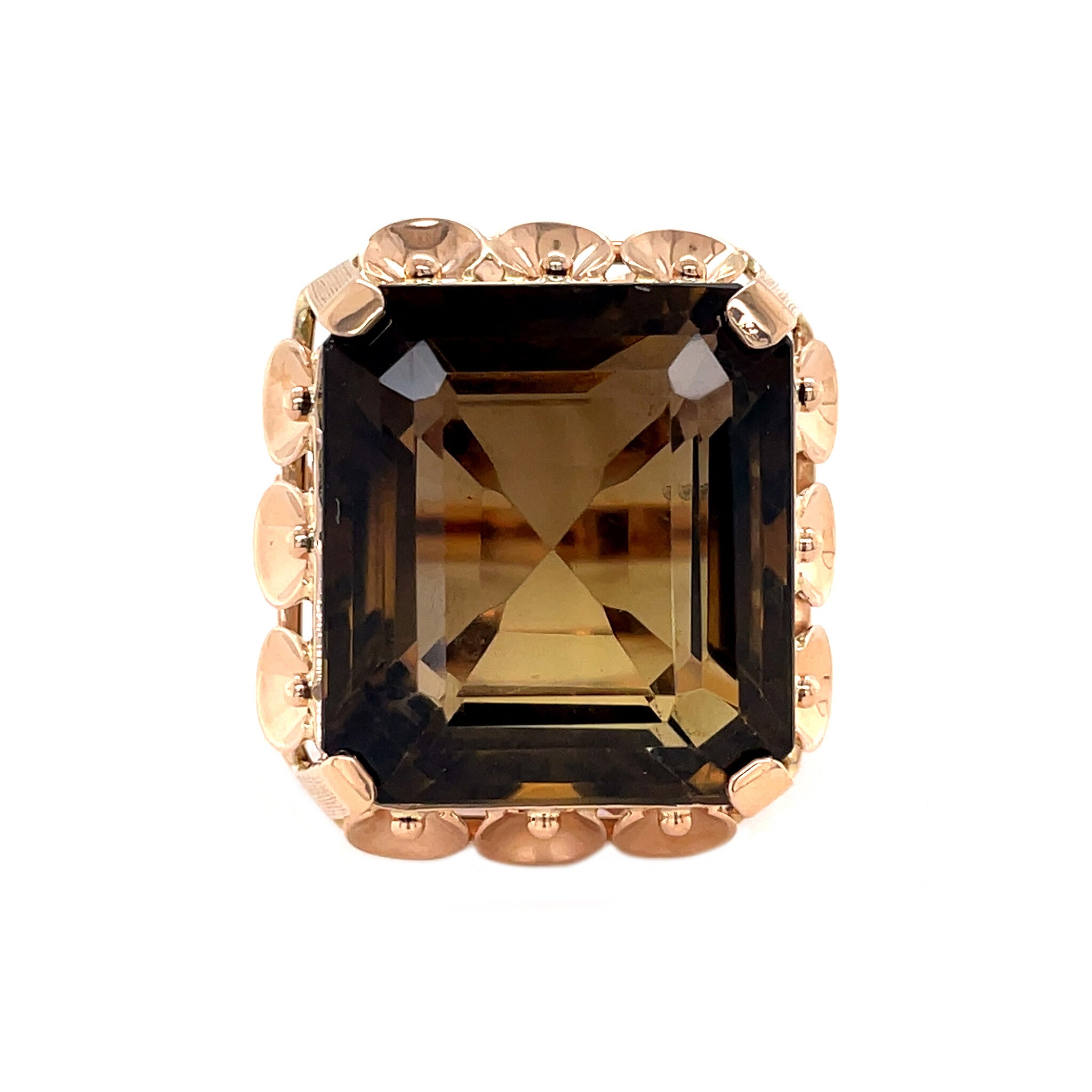 Rose-gold vintage ring with smoky quartz 14 kt