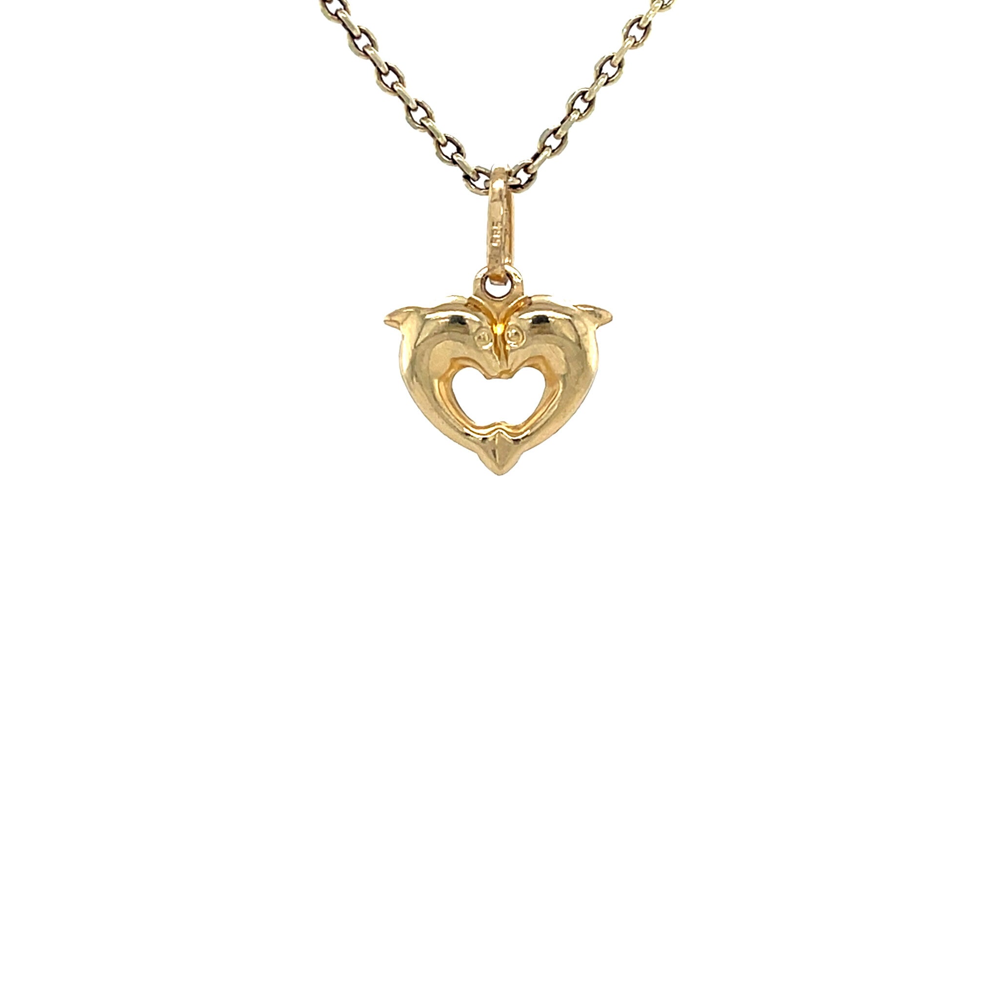 Gouden vintage hart hanger met dolfijnen 14 krt