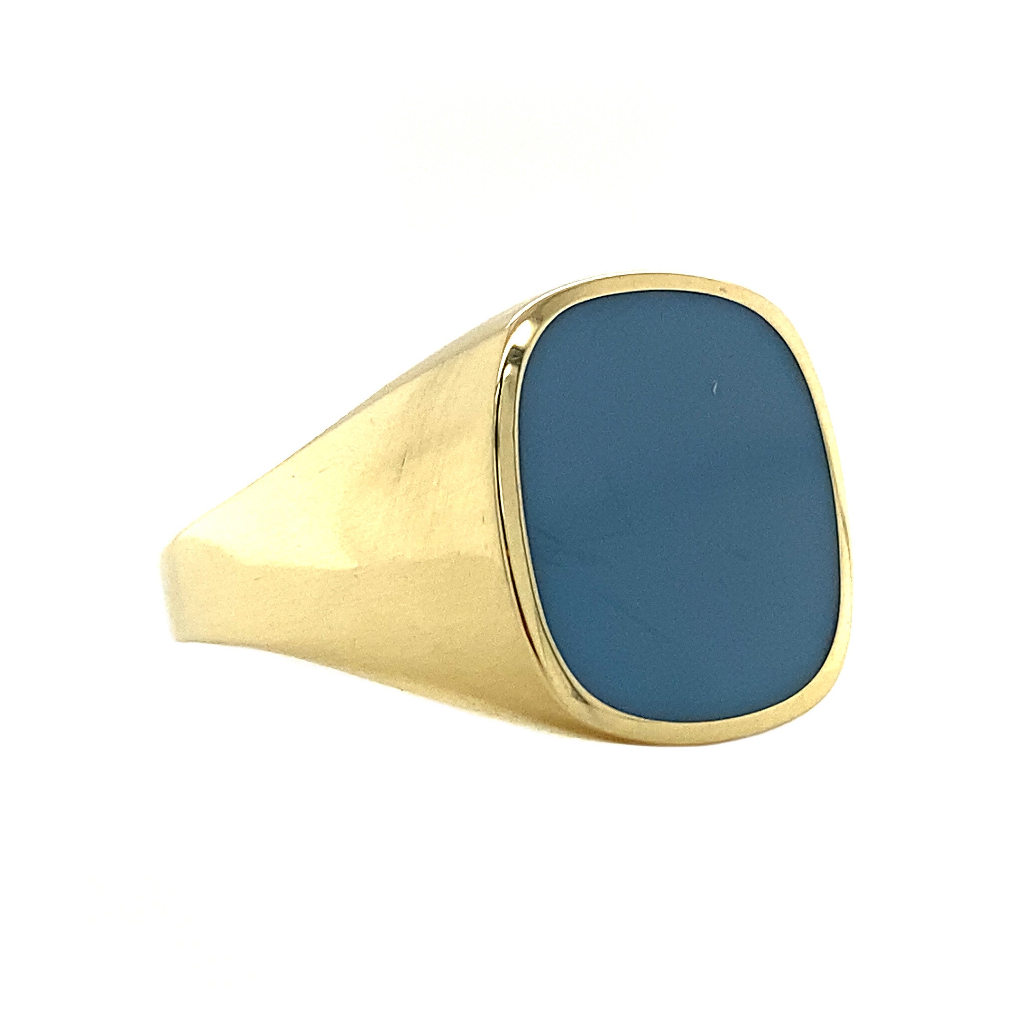 Gouden zegelring met blauwe lagensteen 14 krt