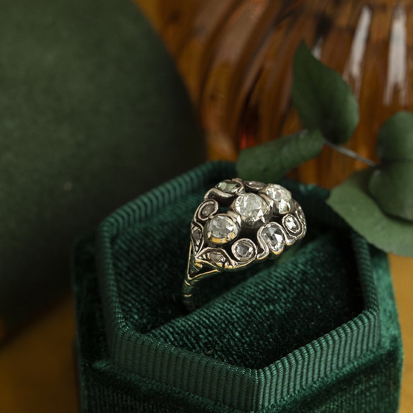 Vintage gold ring with rose-cut diamond 14 kt/925