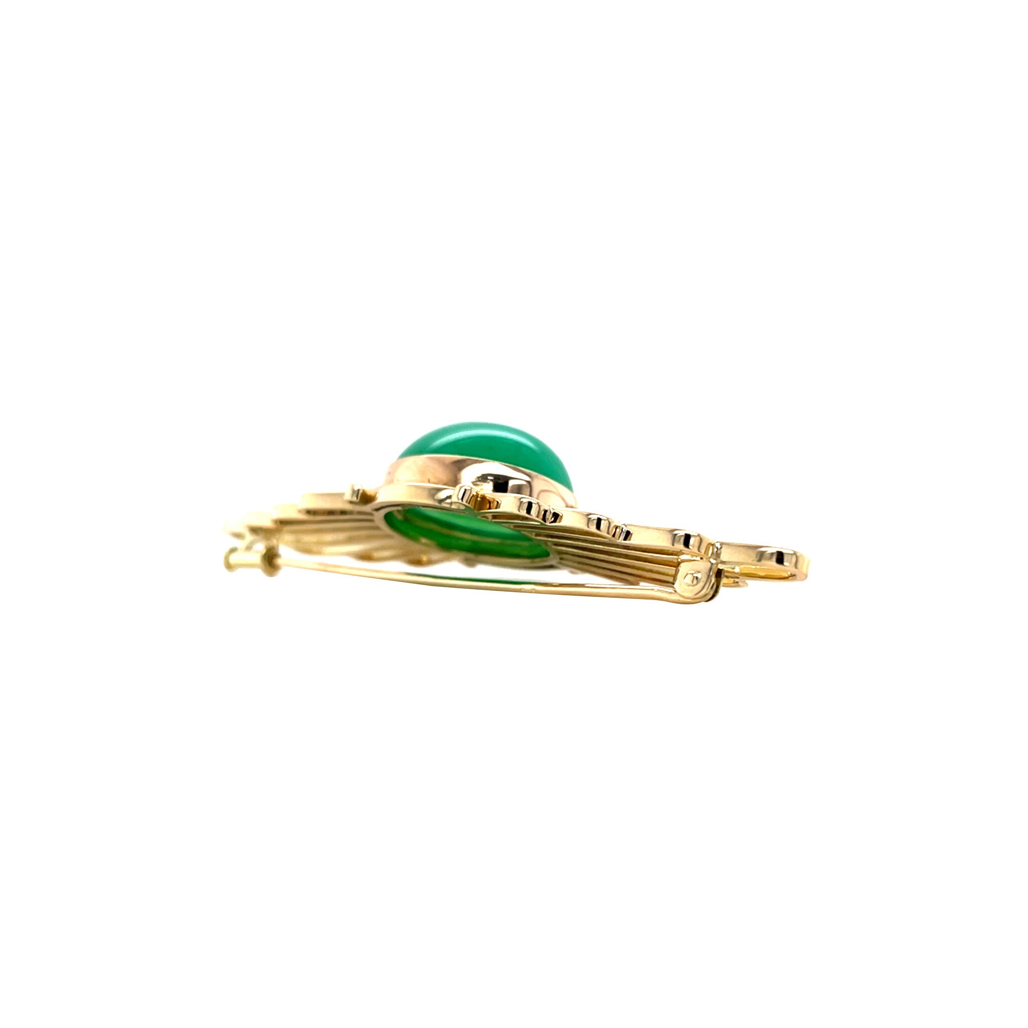 Gold vintage brooch with chrysoprase 14 kt