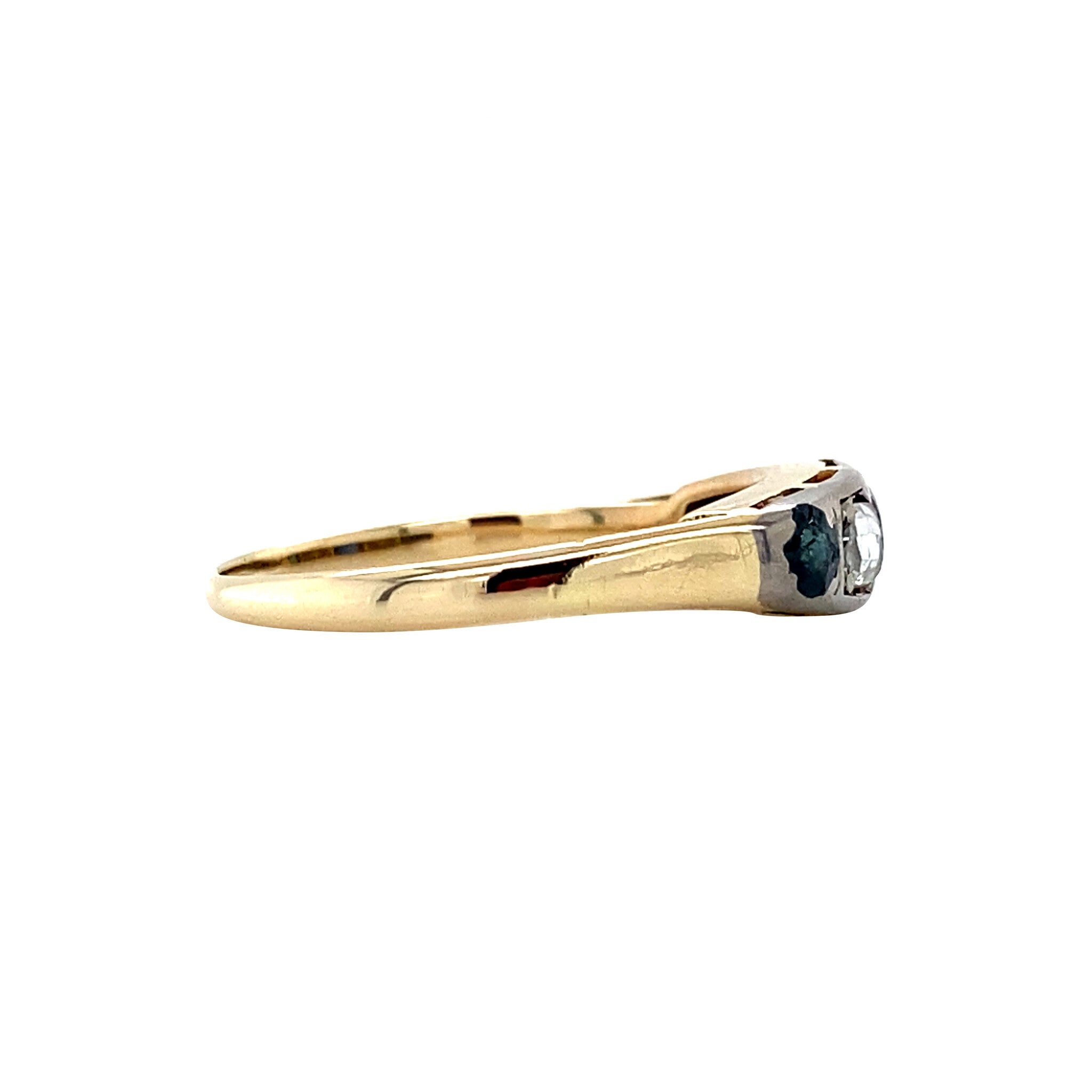 Vintage gold ring with sapphire and rose-cut diamond, 14 kt