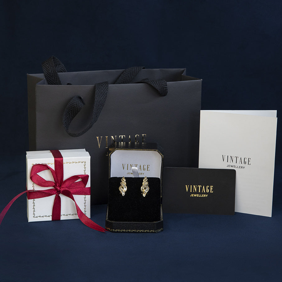 Gold vintage stud earrings with topaz and zirconia 14 kt