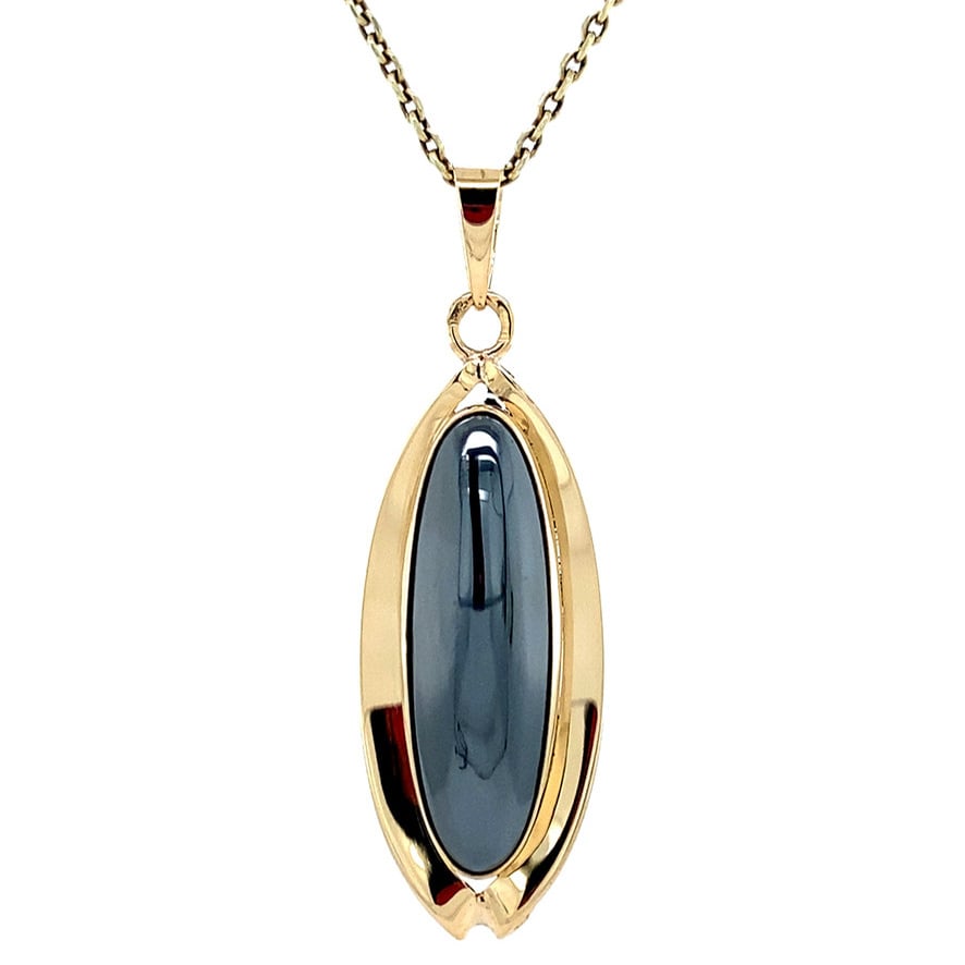 Gold vintage pendant with hematite 14 kt