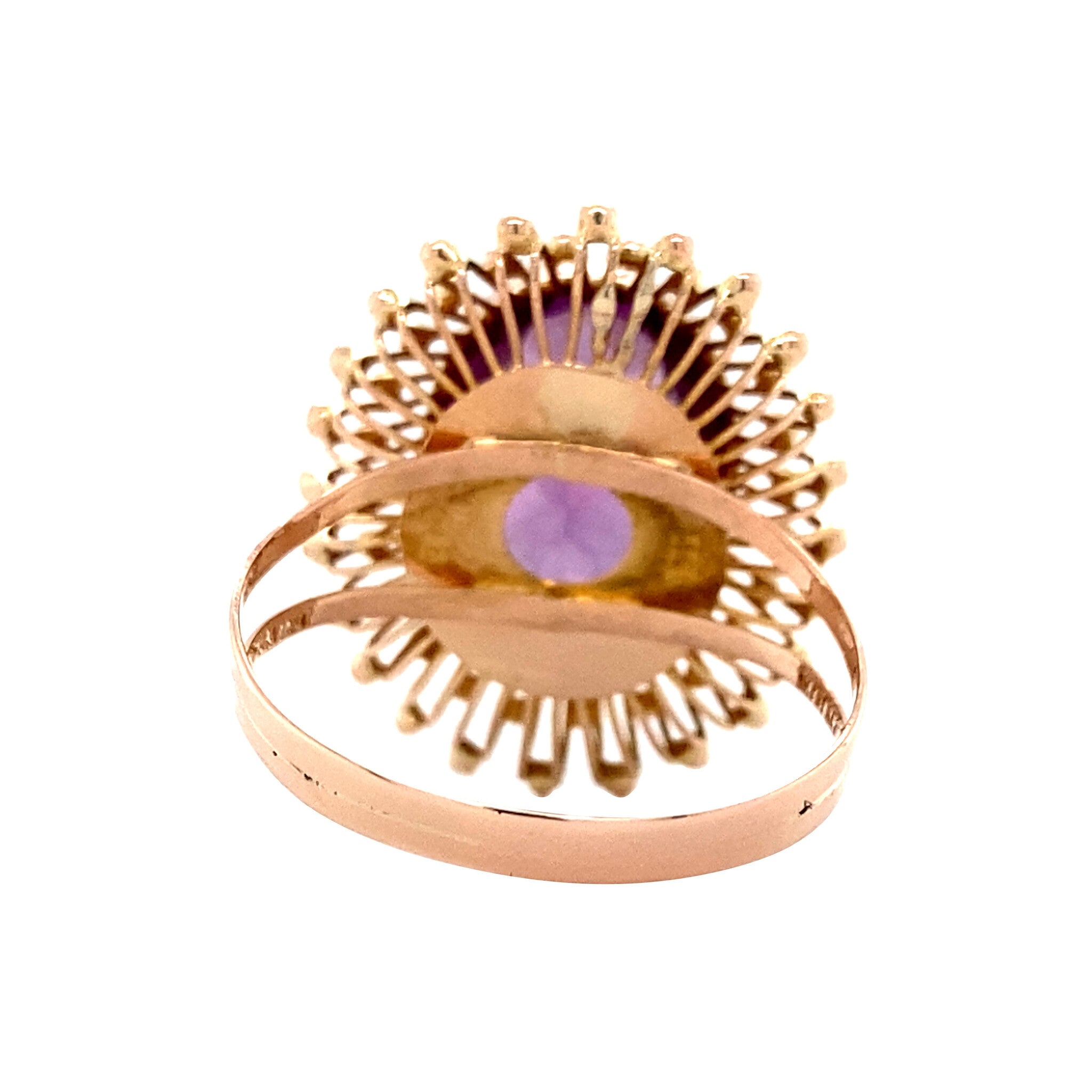 Rose-gold ring with purple sapphire, 14 kt