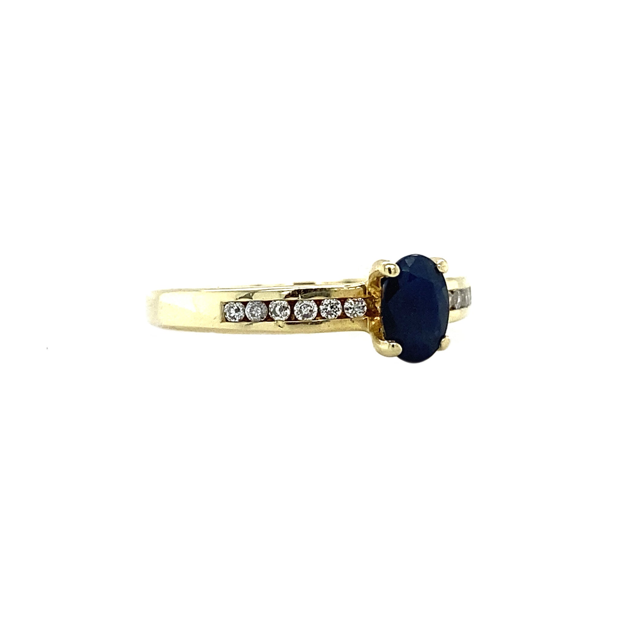 Gouden ring met saffier en diamant 14 krt