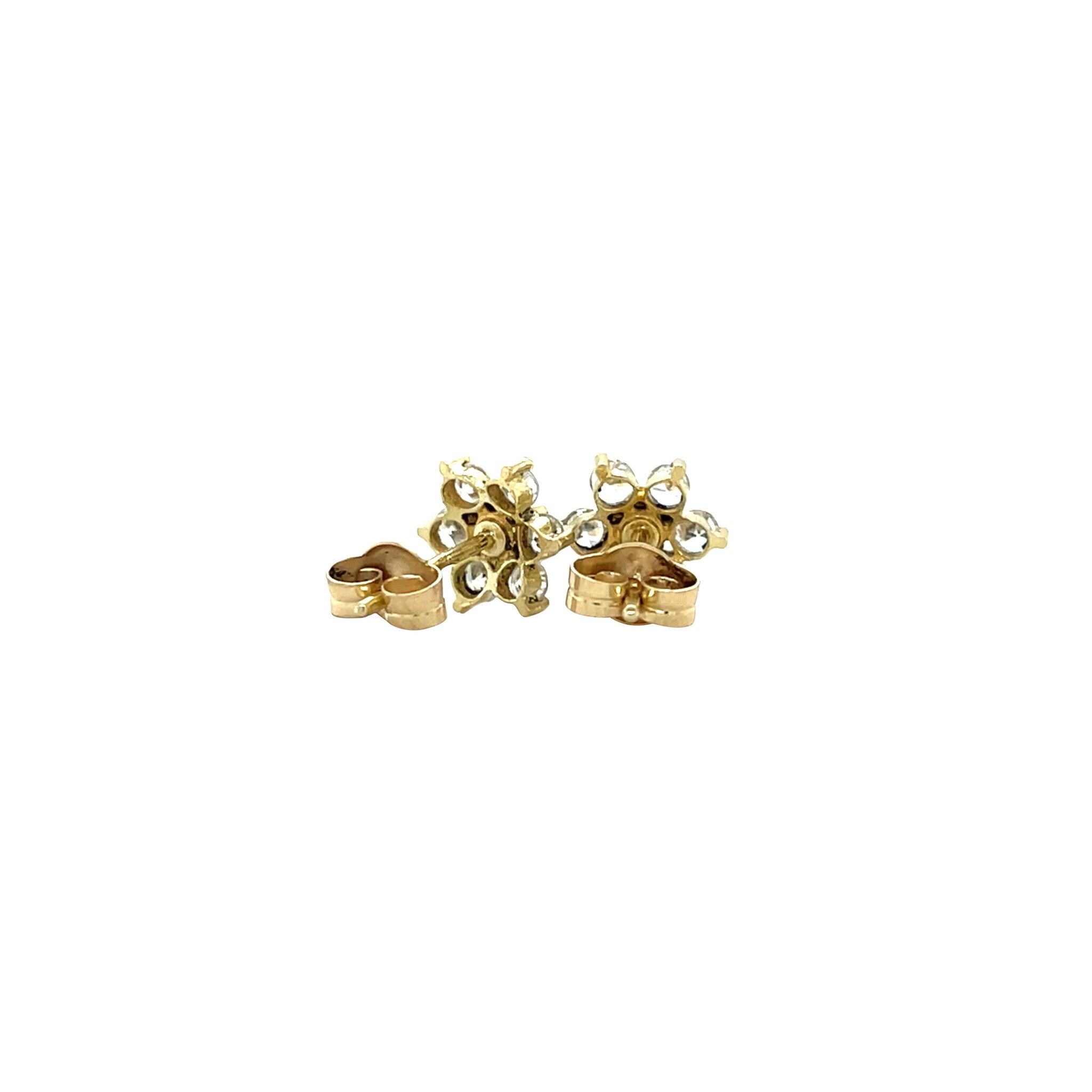 Gouden vintage entourage oorstekers met agaat en zirkonia 14 kt