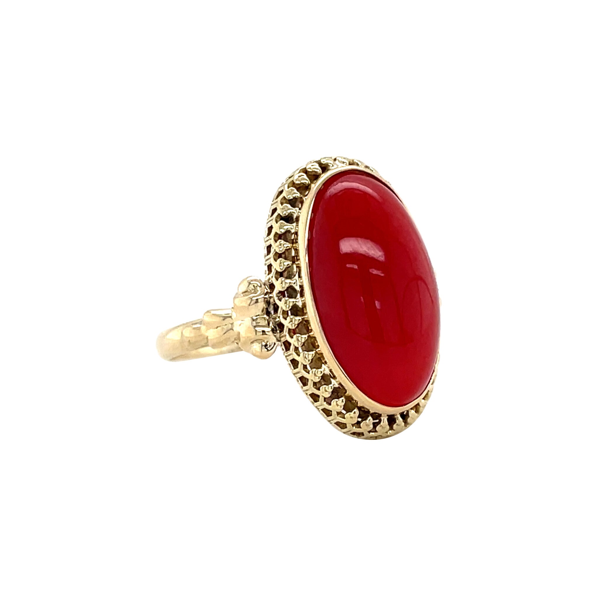 Gouden vintage ring met bloedkoraal 14 kt