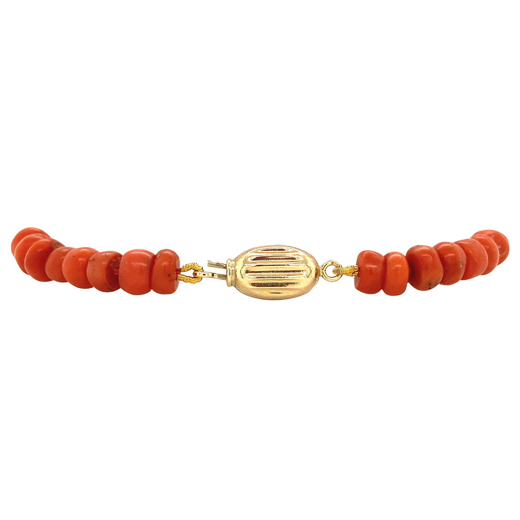 Blood coral bracelet with gold clasp 18.5 cm 14 krt