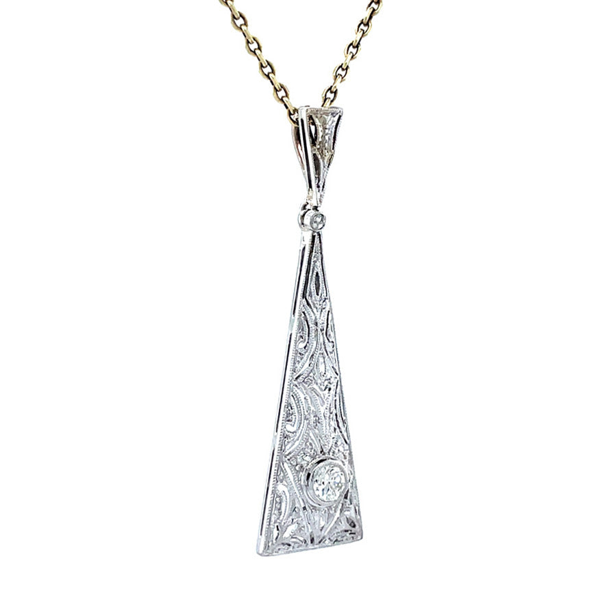 Vintage white-gold pendant with diamond, 14 kt