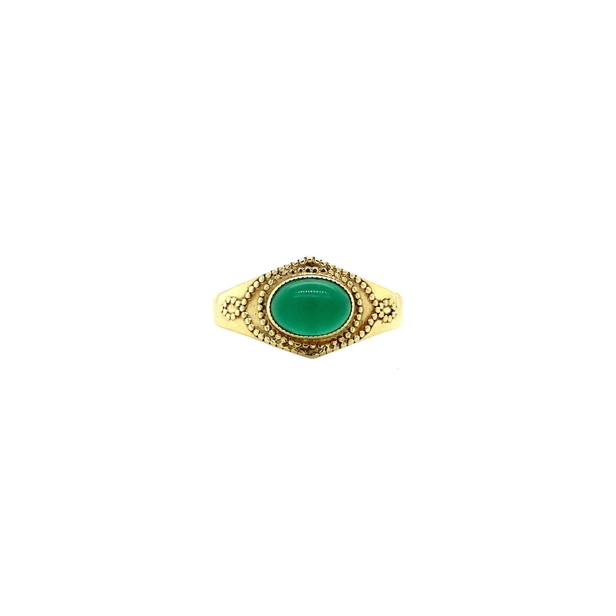 Gouden ring met chrysopaal 14 krt