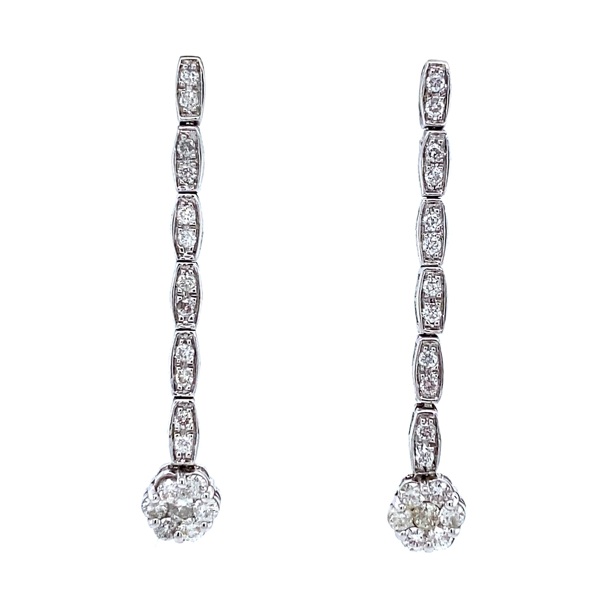 White gold vintage drop earrings with diamond 18 kt