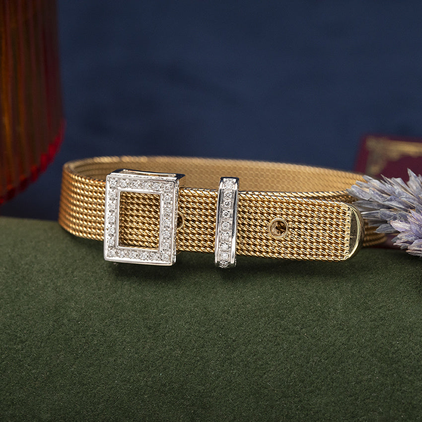 Bicolour gold vintage bracelet with diamond 18 kt