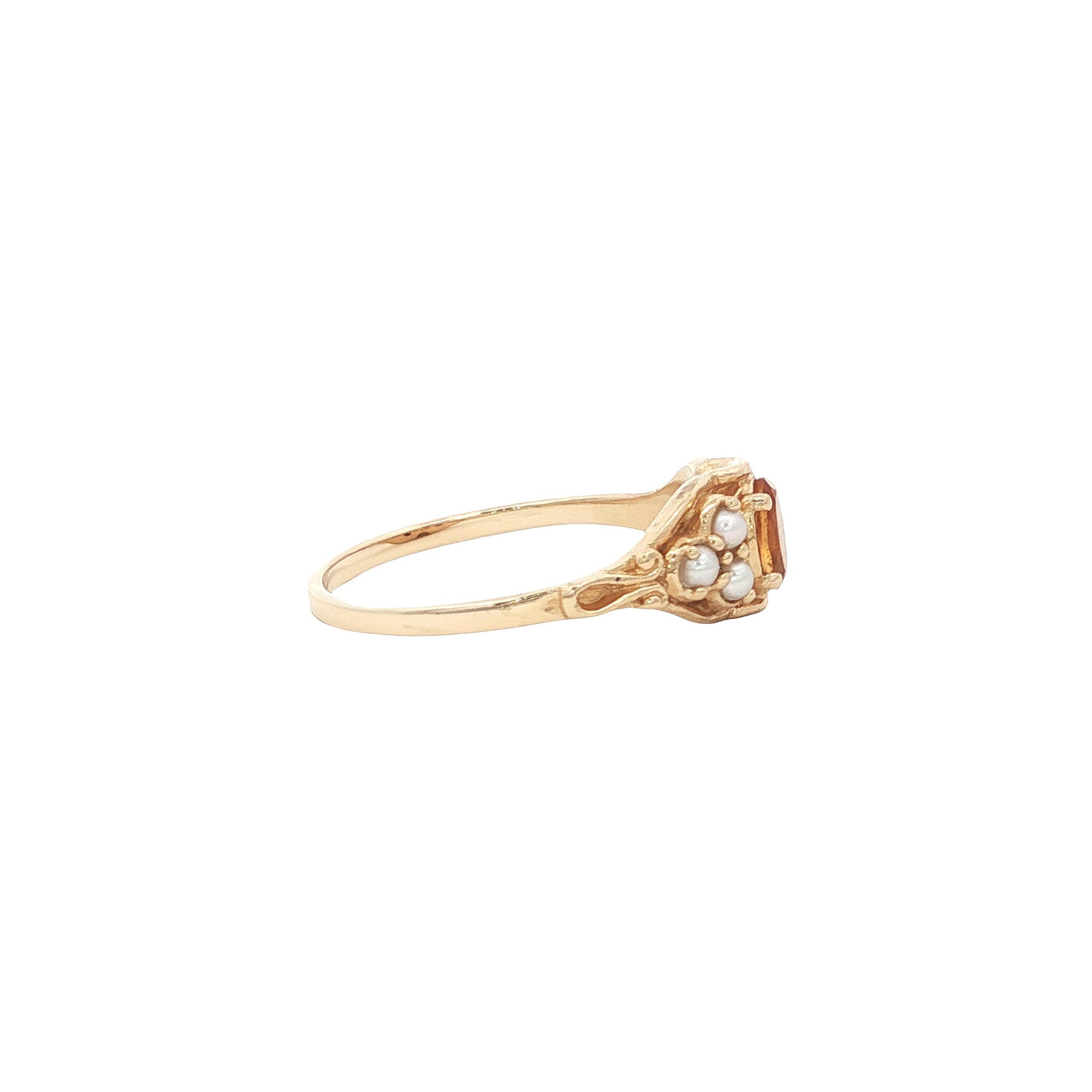 Gold ring with citrine and pearl 14 kt
