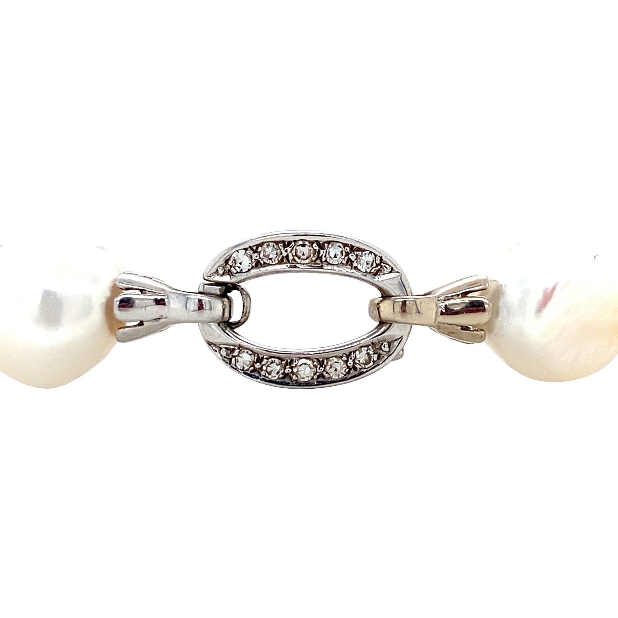 Vintage parel armband met witgoud en diamant sluiting 14 krt