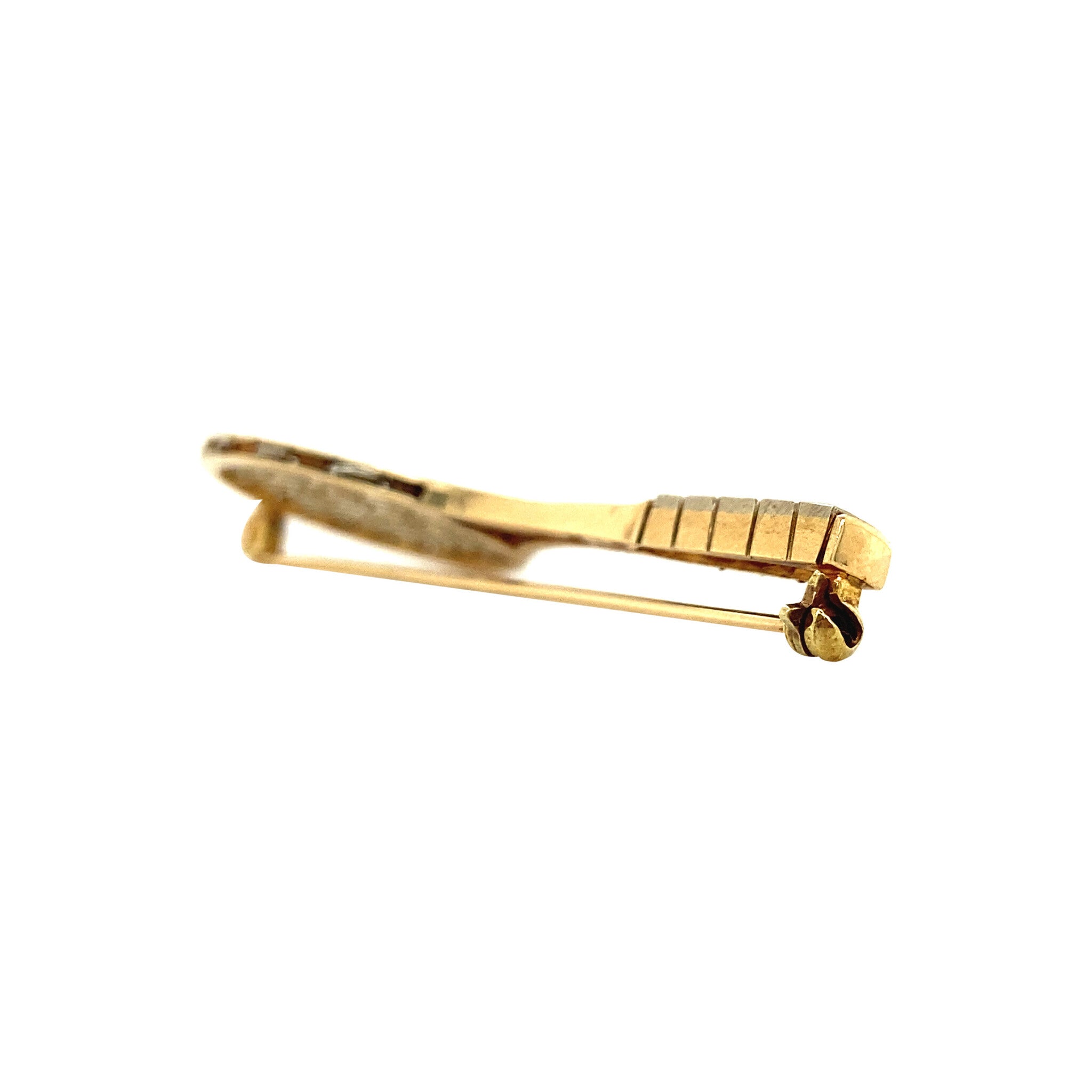 Gold tennis racket brooch with diamond 14 kt