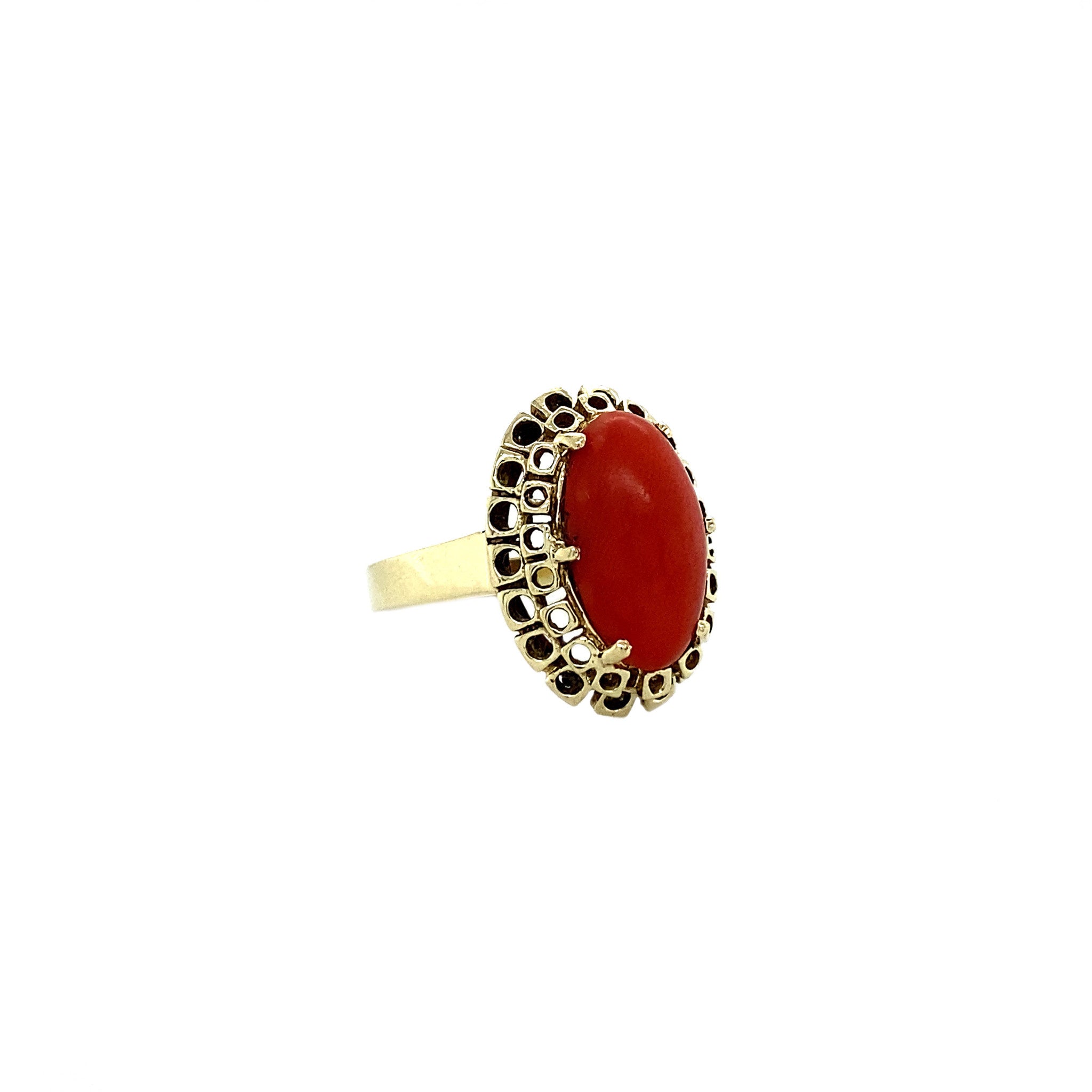 Gouden ring met bloedkoraal 14 krt