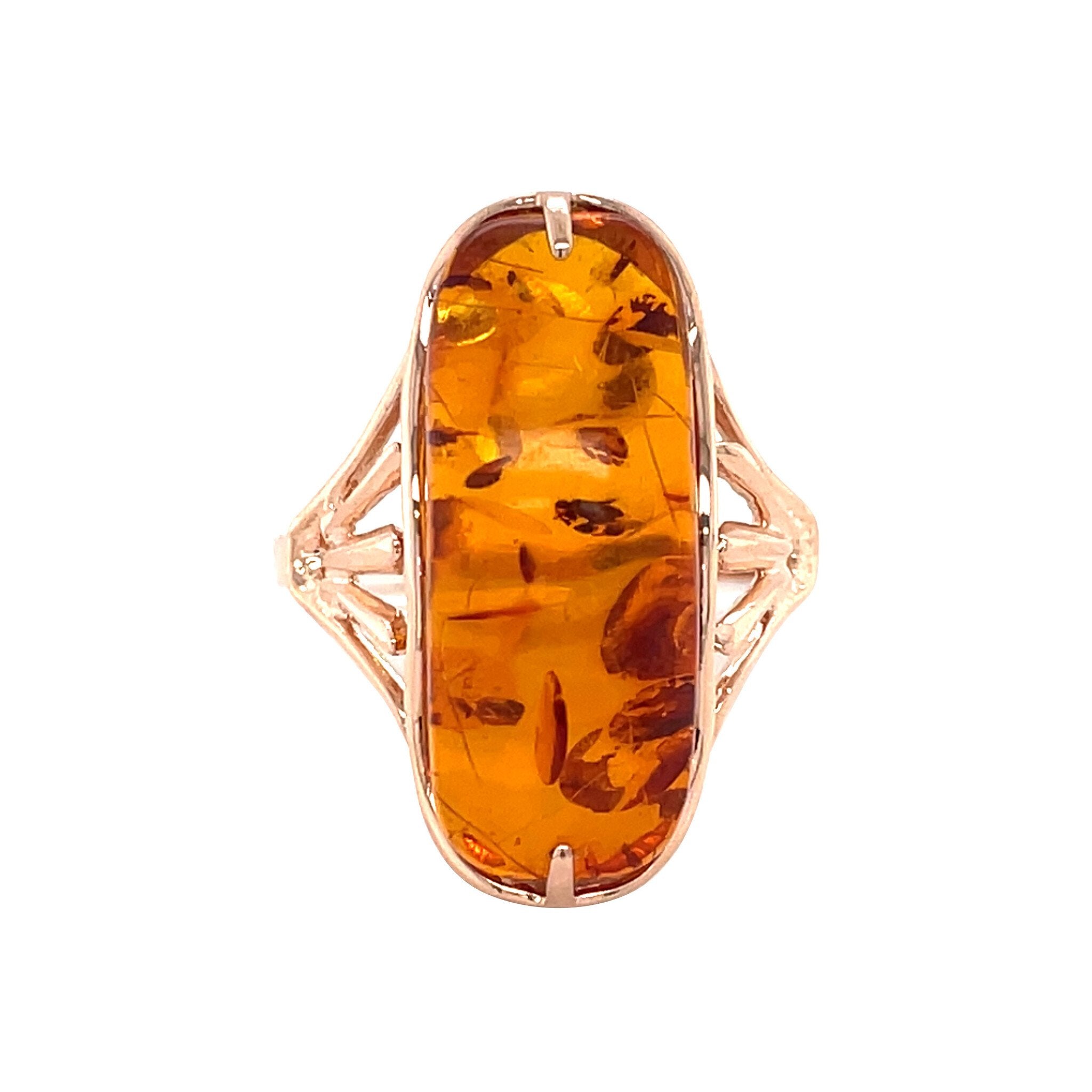 Rose-gold vintage ring with heat-treated amber, 14 kt