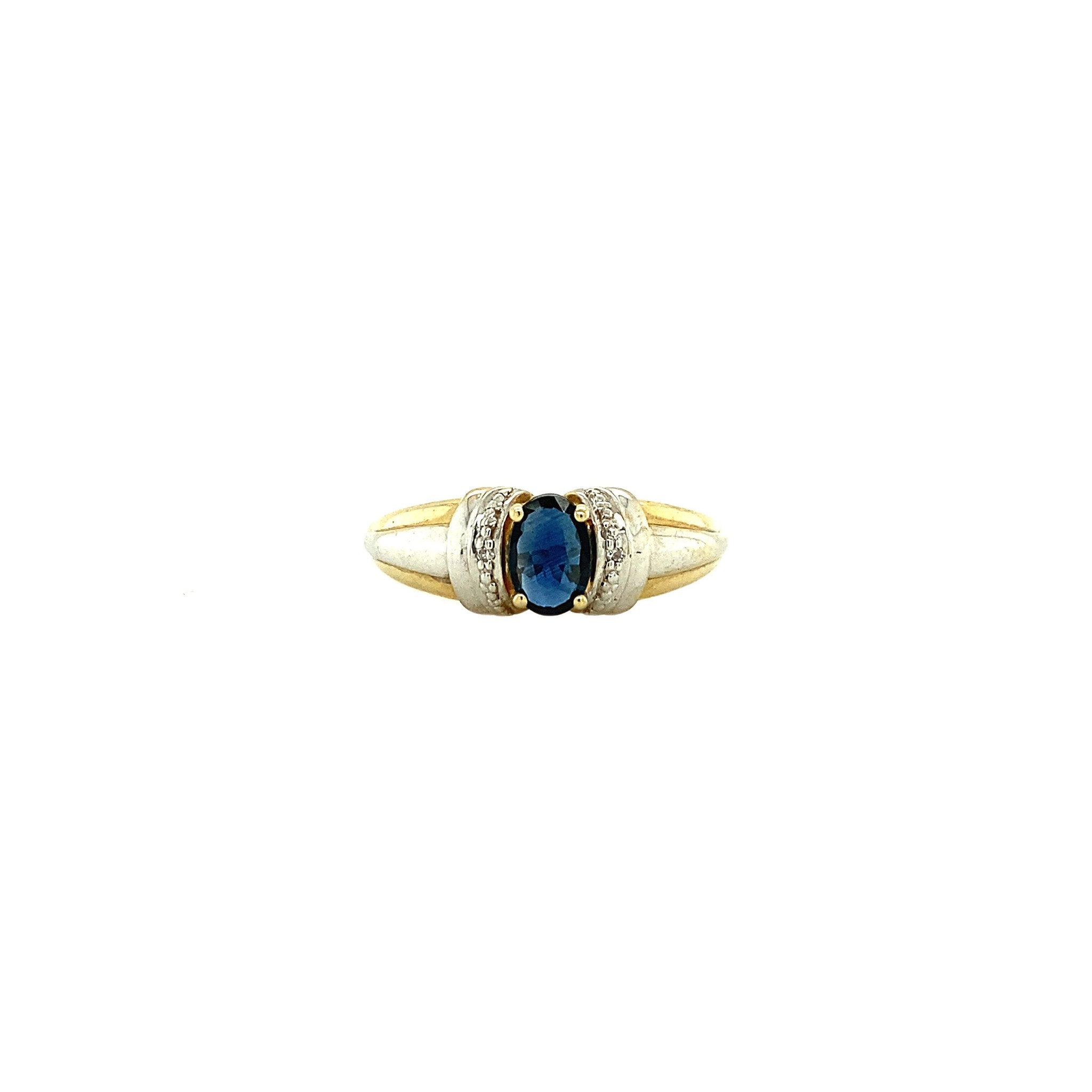 Gold ring with sapphire and diamond, 14 kt