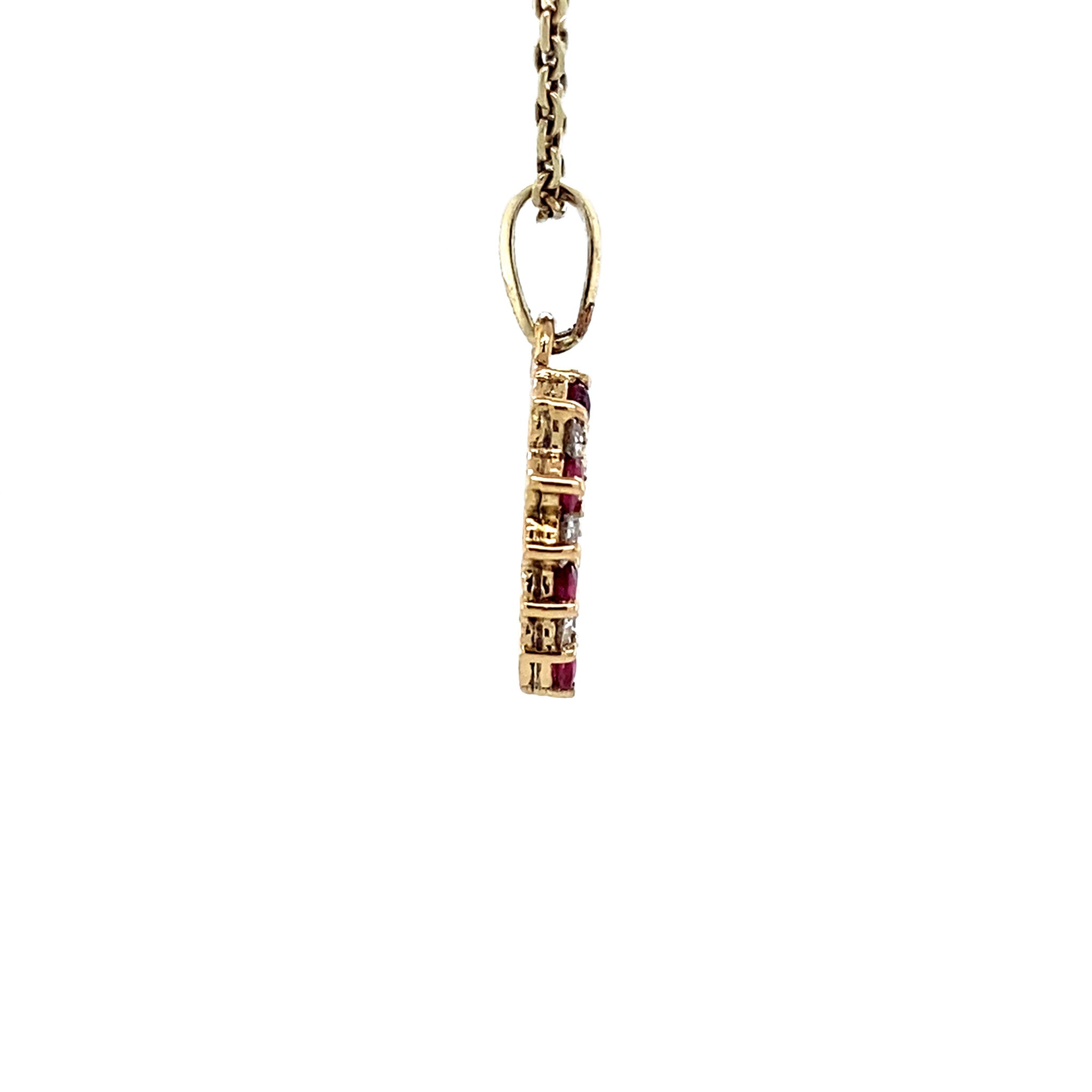 Vintage gold heart pendant with ruby and diamond 14 kt
