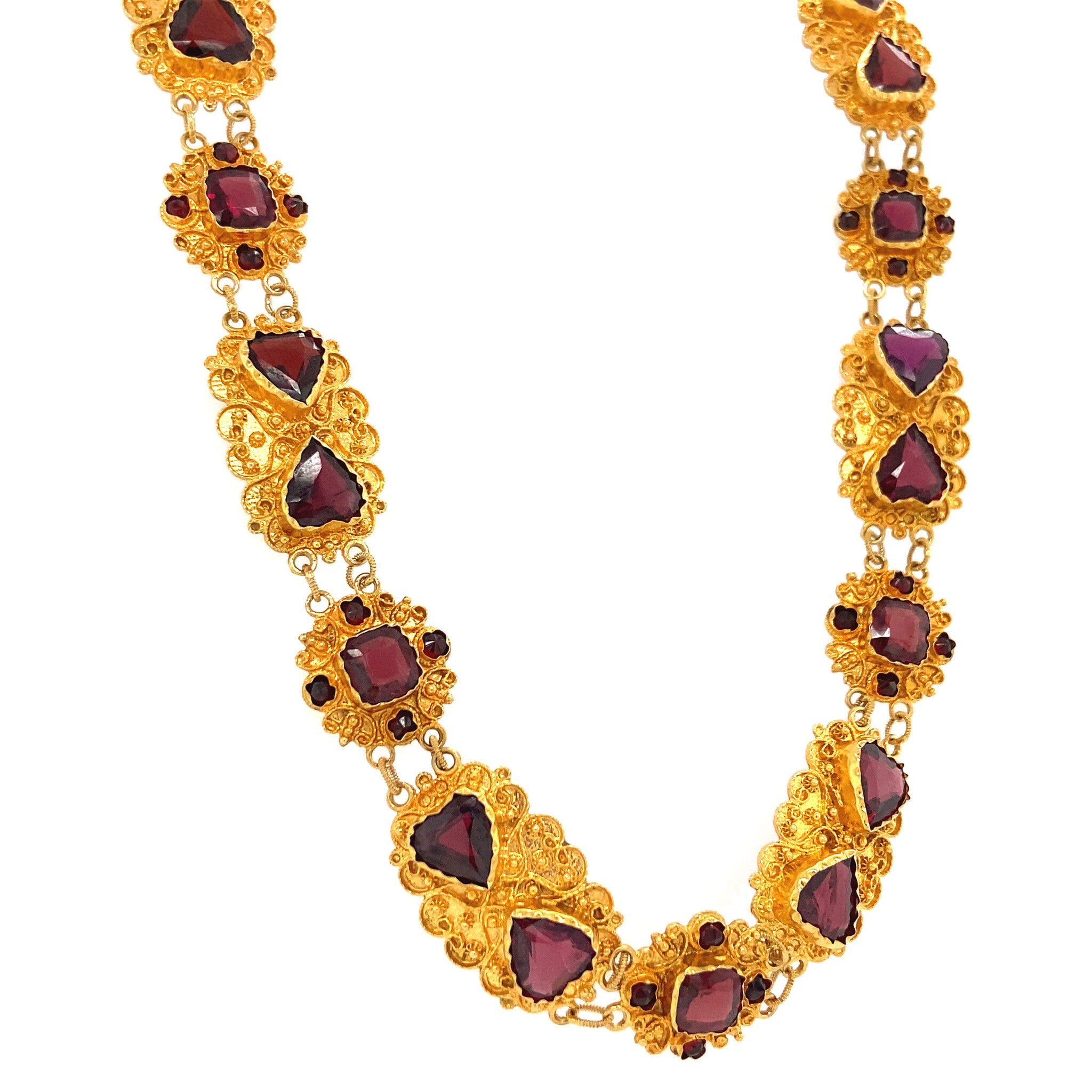 Gold necklace with garnet 38 cm 14 krt