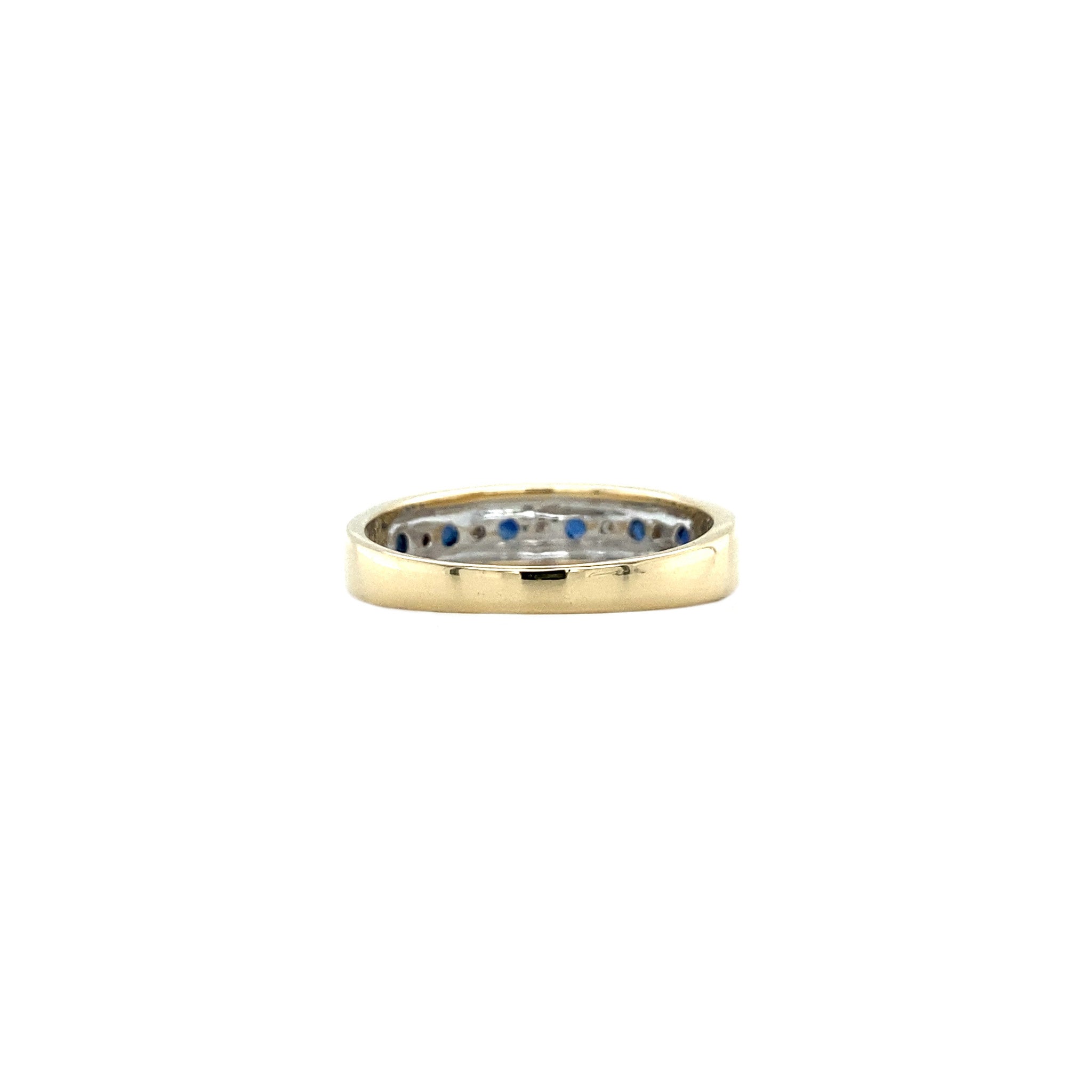 Gouden rijring met diamant en saffier 14 krt