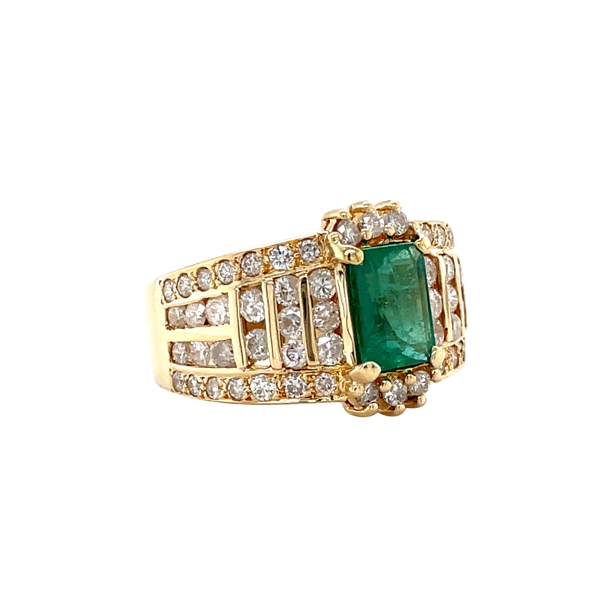 Vintage 14 kt gold ring with emerald and diamond