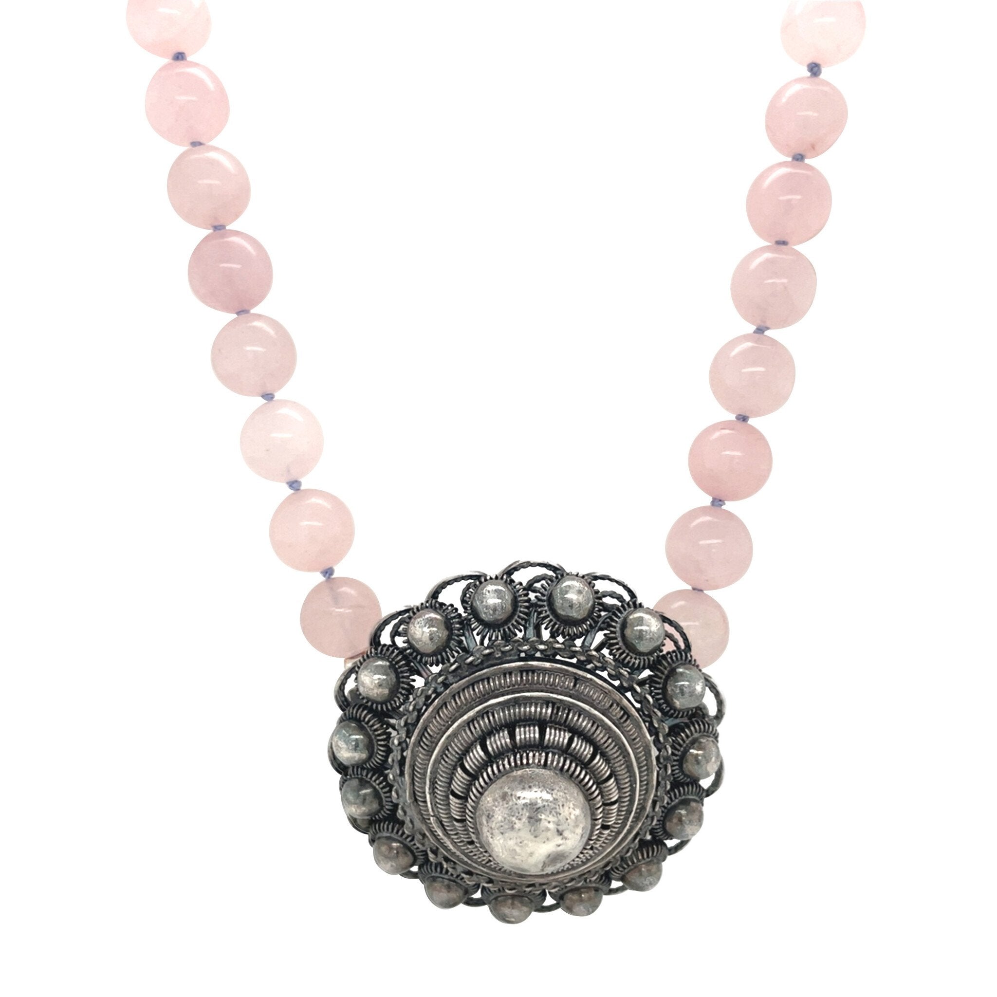 Vintage rose quartz necklace with 925 silver Zeeuwse knop clasp