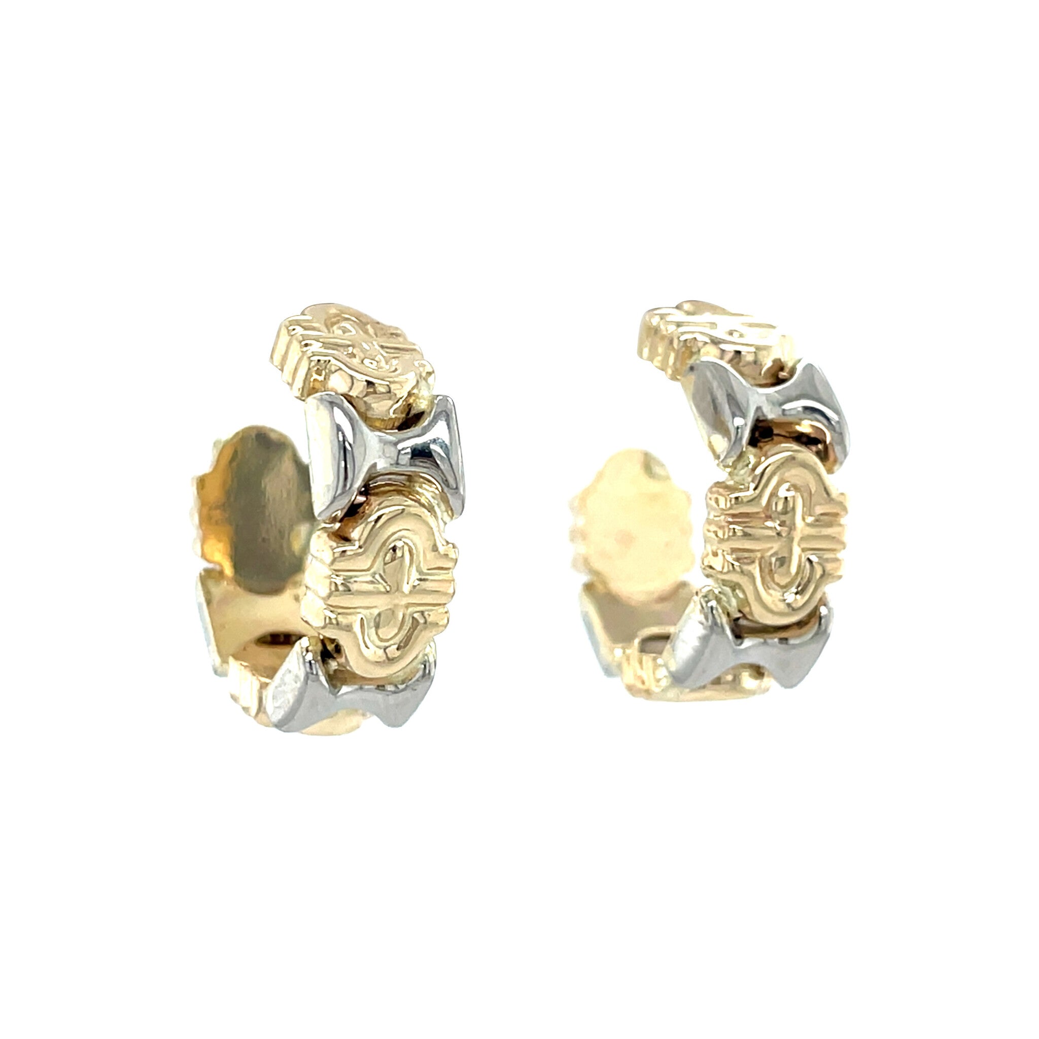 Bicolour vintage gold fantasy earrings 14 kt