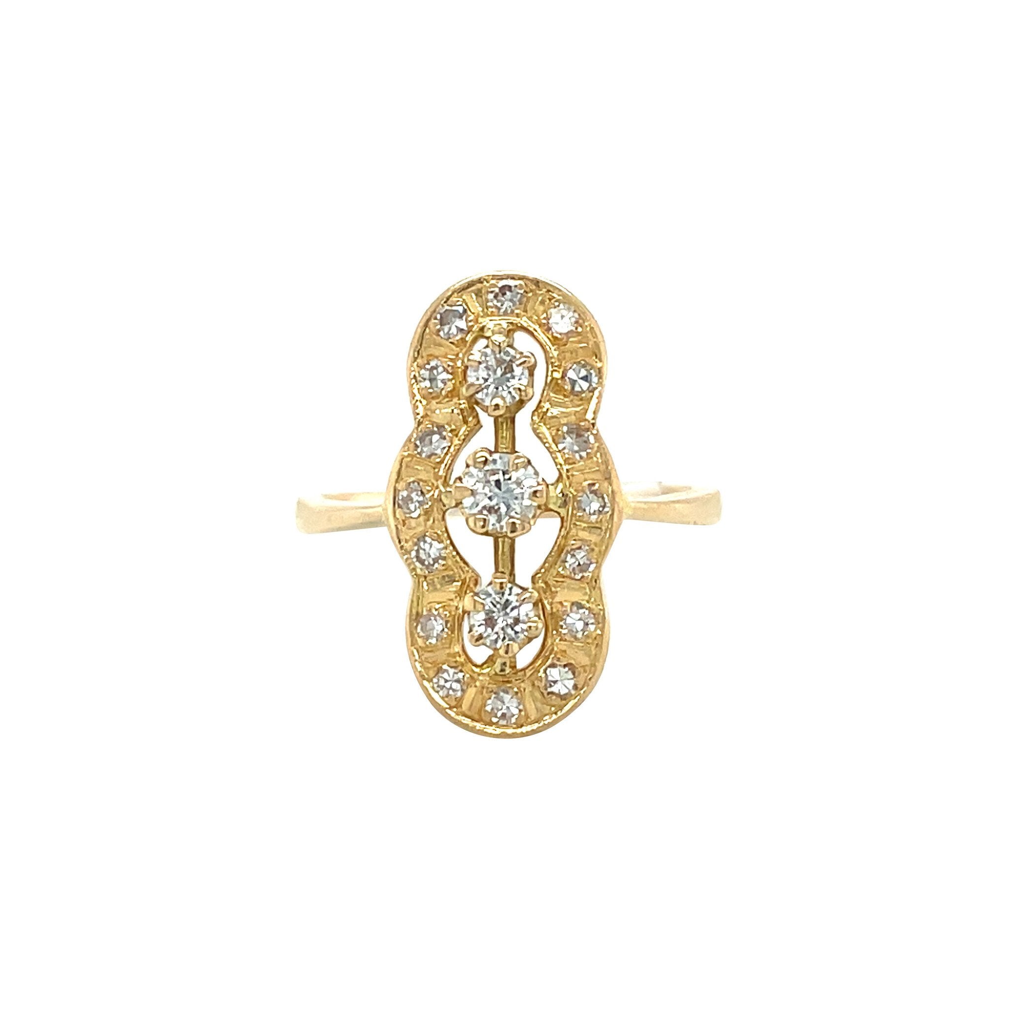 Vintage gold princess ring with diamond, 14 kt