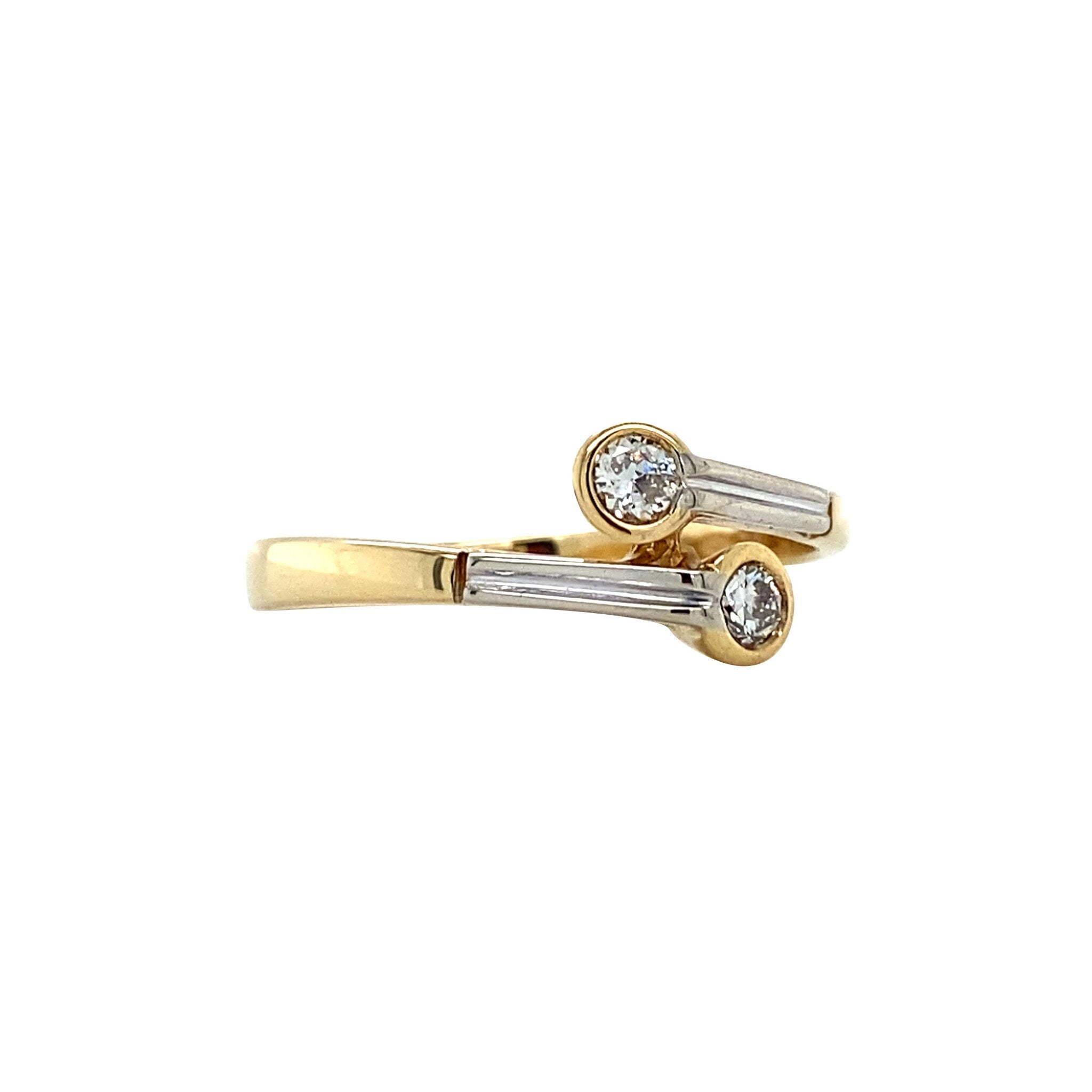 Bicolour gold vintage ring with diamond 14 kt