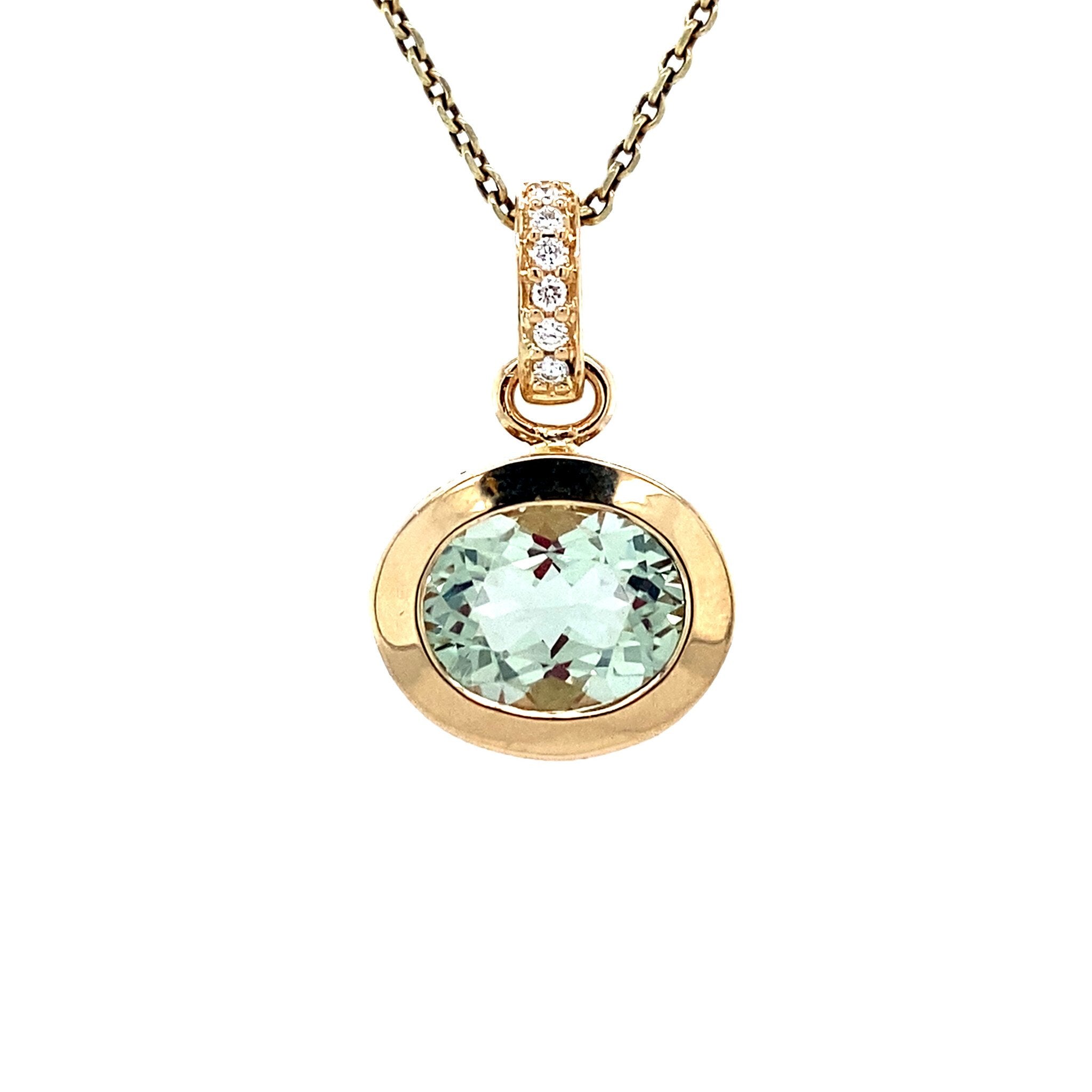 Vintage gold pendant with prasiolite and diamond, 14 kt