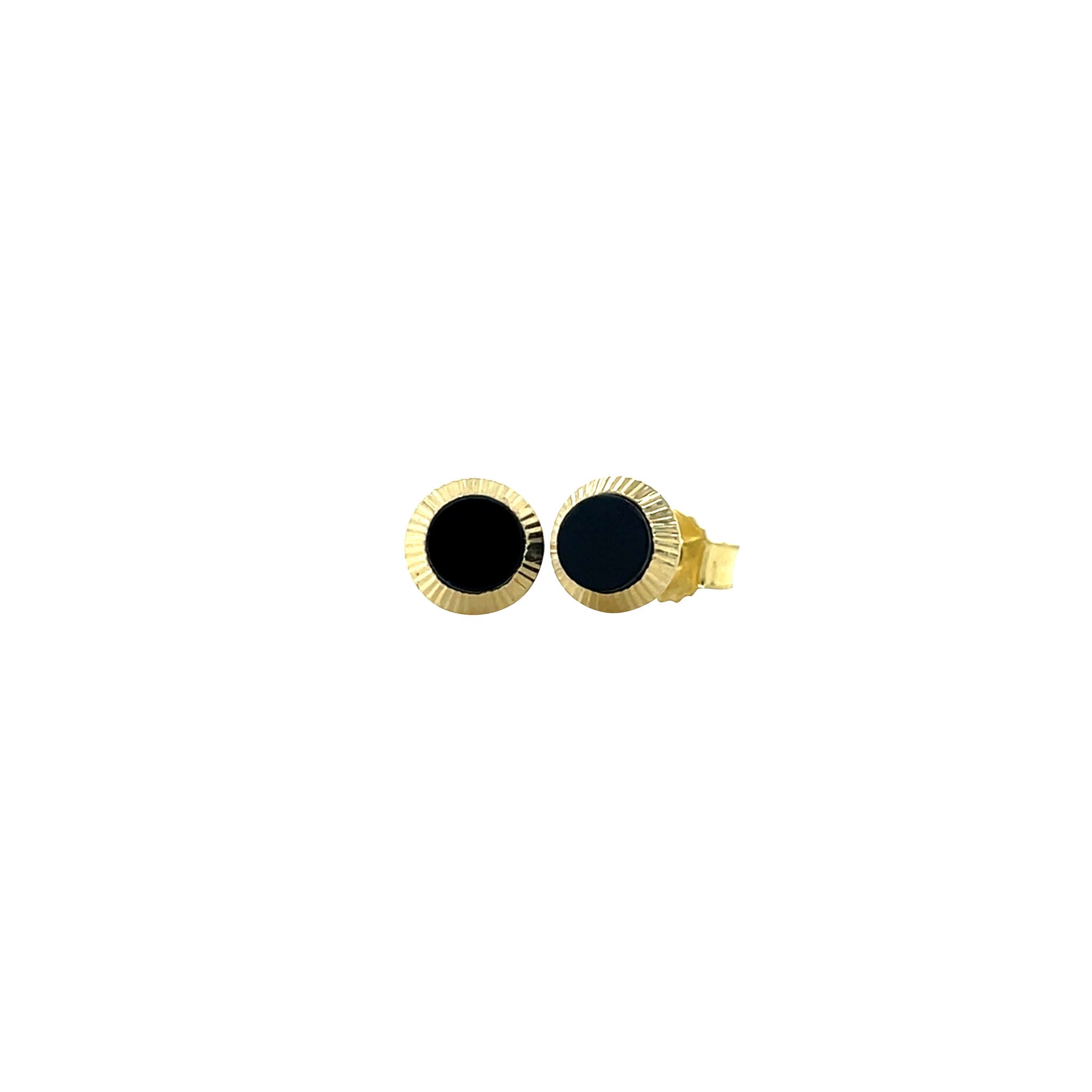 Vintage gold stud earrings with onyx, 14 kt