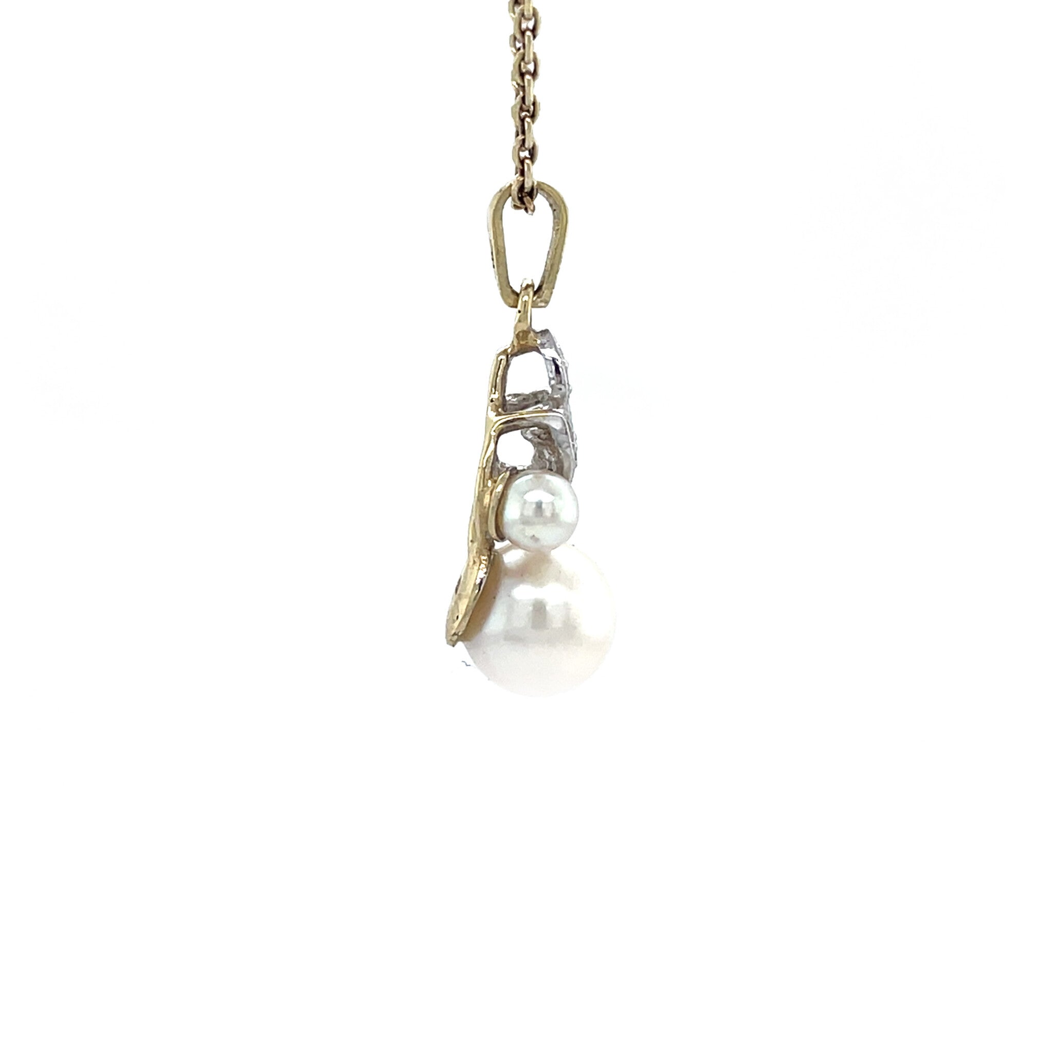 Gouden vintage hanger met parel en diamant 14 krt