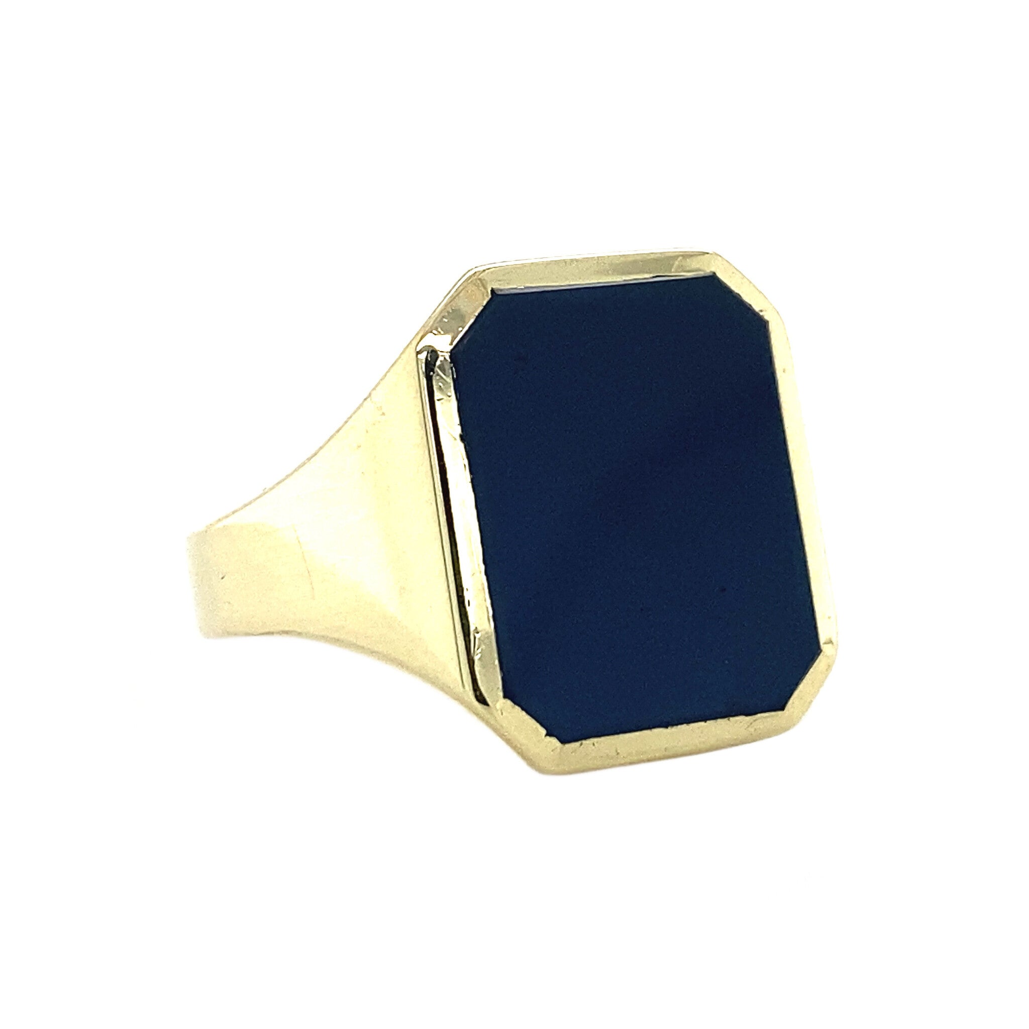 Gold signet ring with blue agate 14 kt