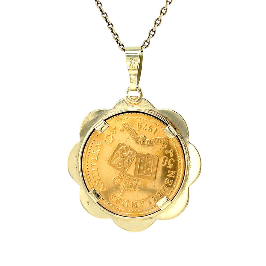 Gouden vintage munt hanger 14 krt