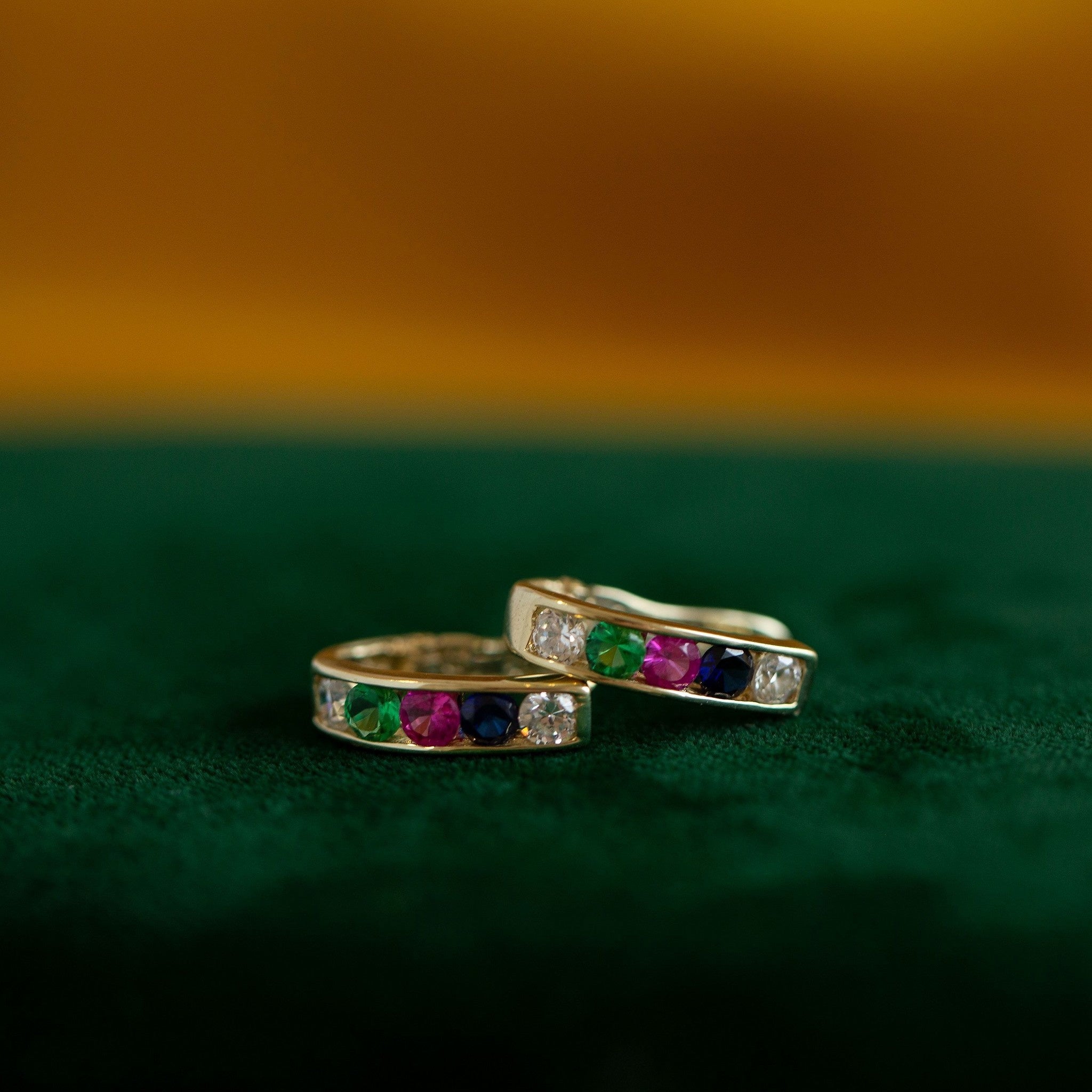 Gold creoles with colored zirconia 14 krt