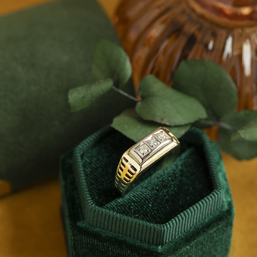 Gouden vintage trigolie ring met diamant 14 kt