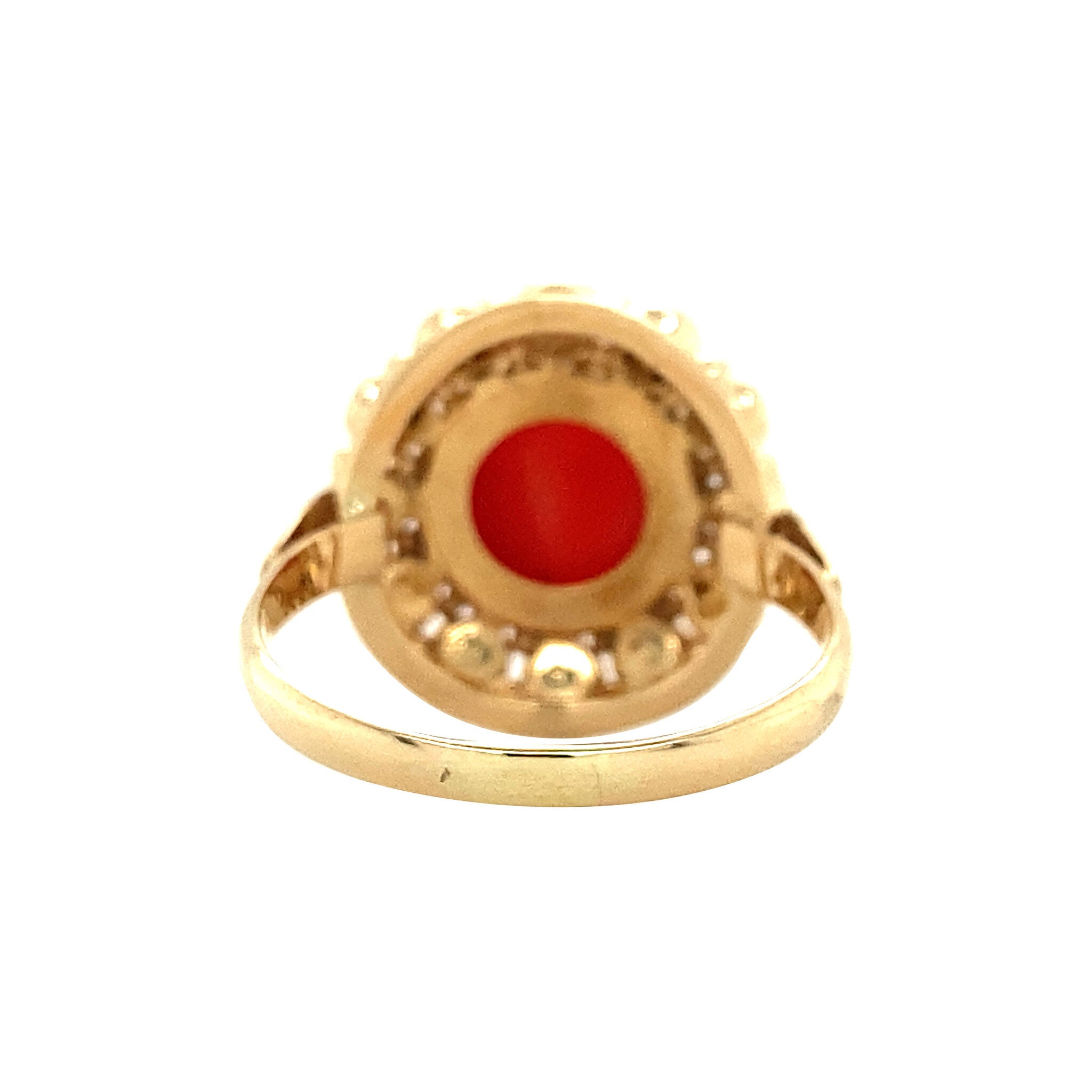 Gouden entourage ring met bloedkoraal 14 krt