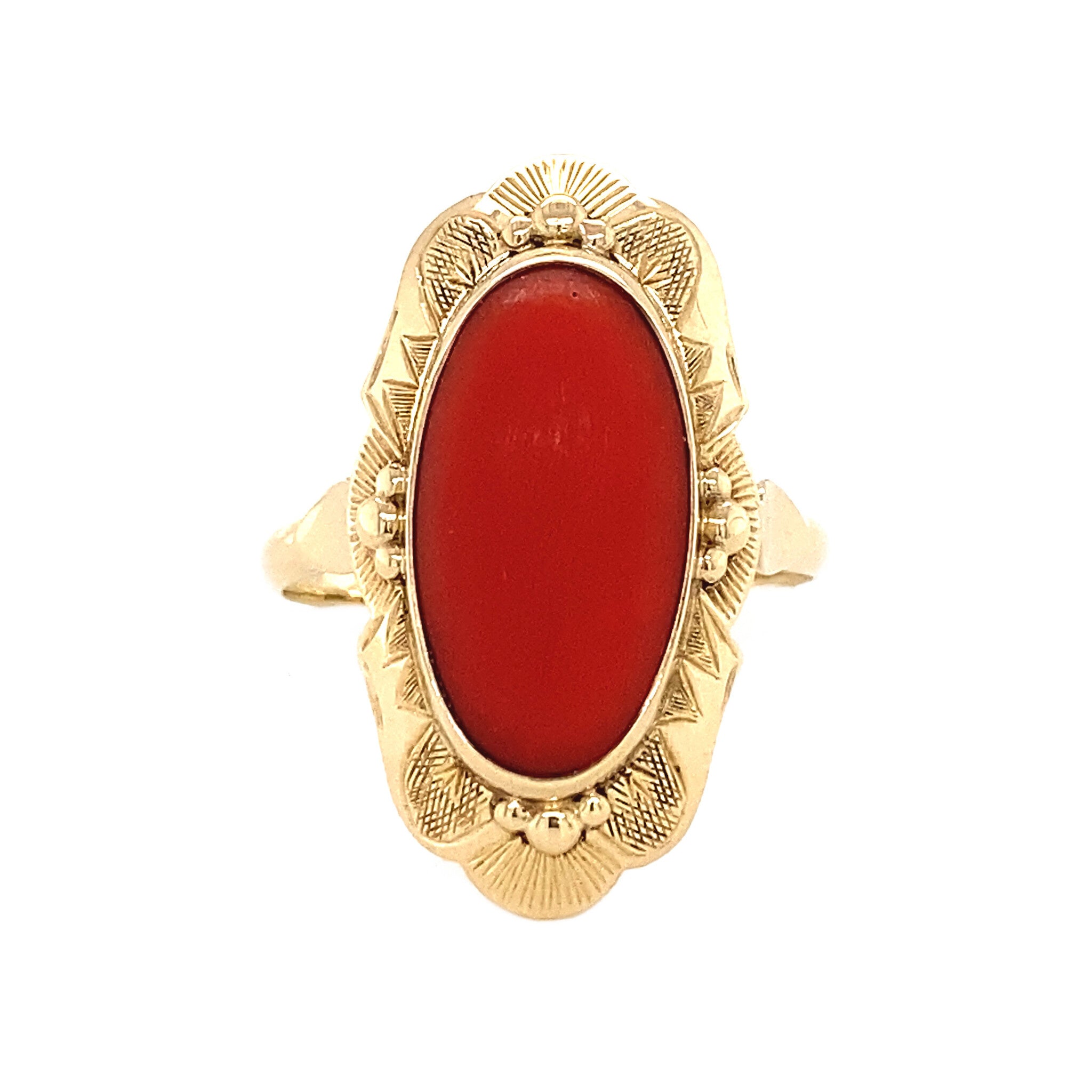 Gold ring with blood coral 14 krt