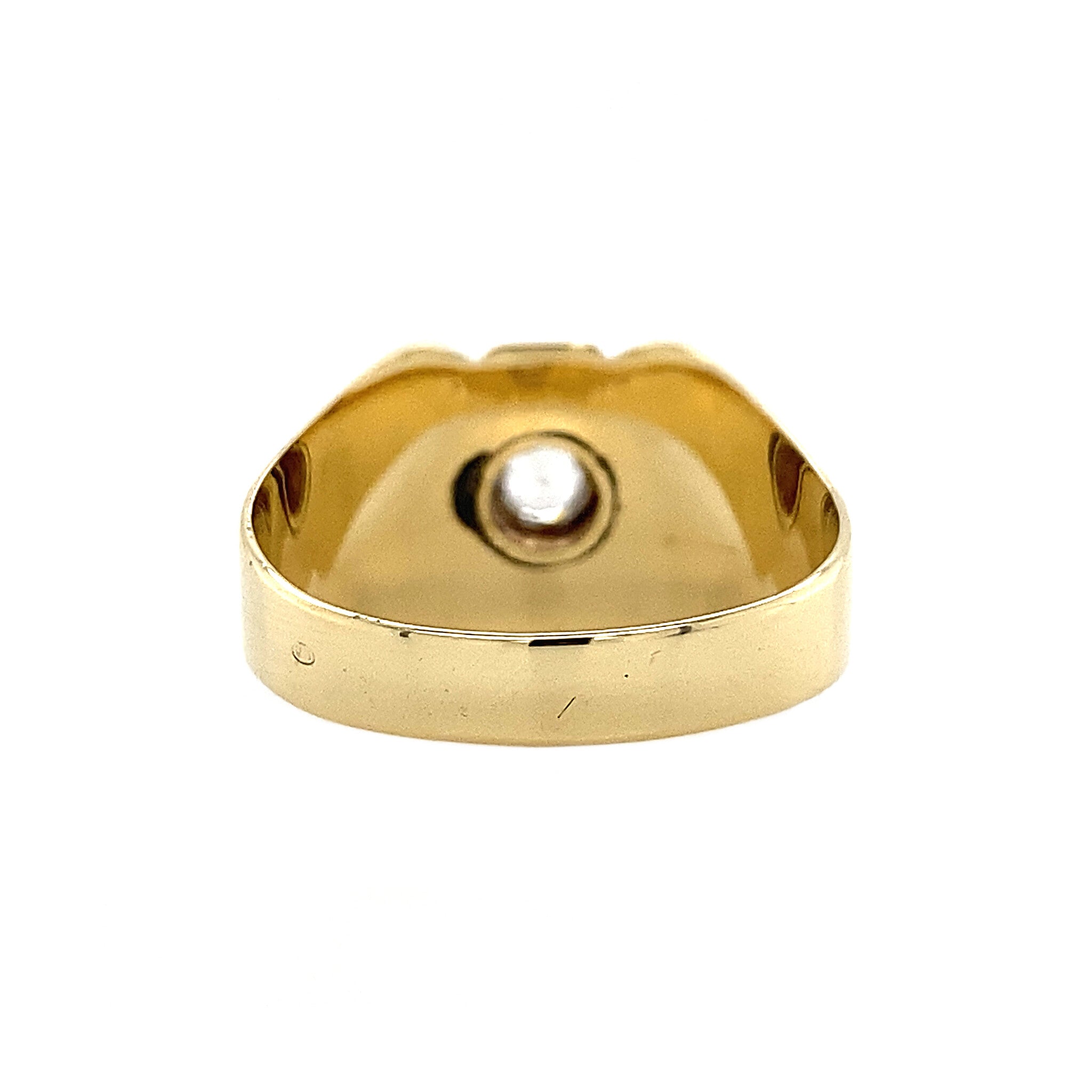 Gold ring with zirconia and onyx, 14 kt