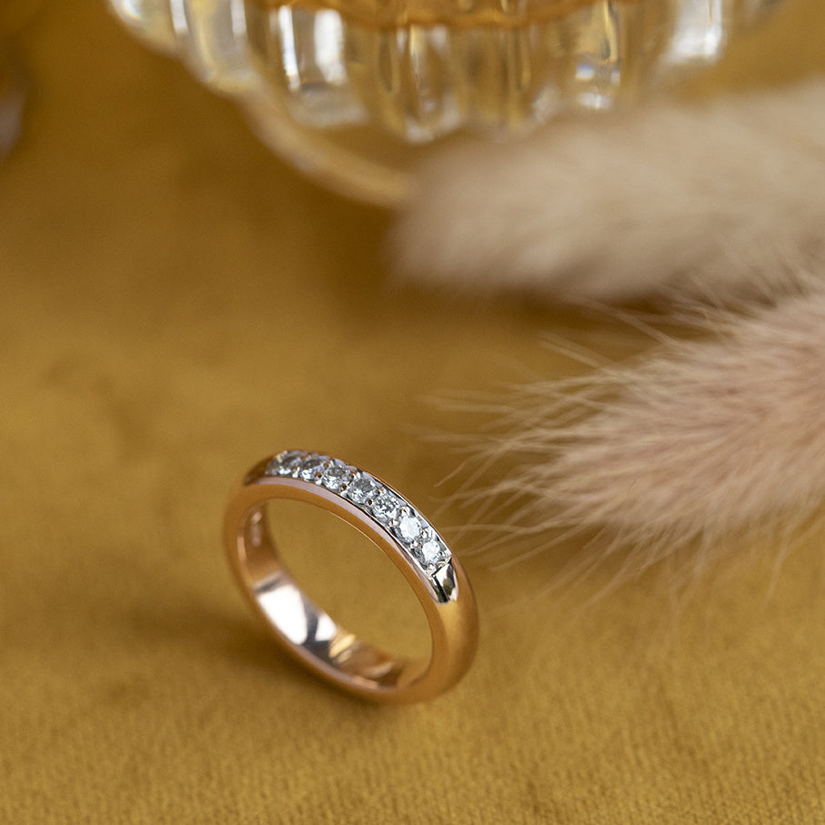 Roségouden rijring met diamant 14 krt