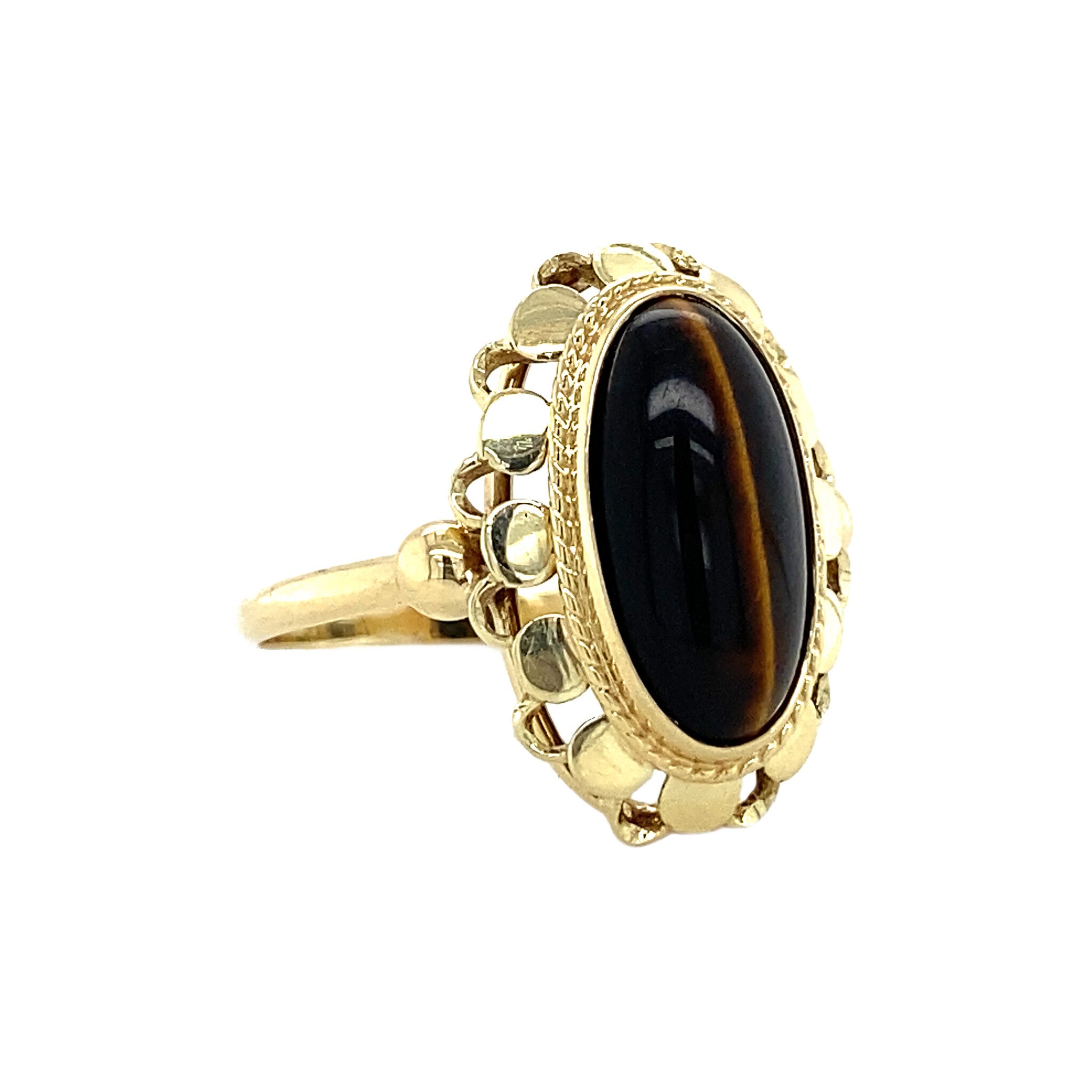Gold ring with tiger's eye 14 kt